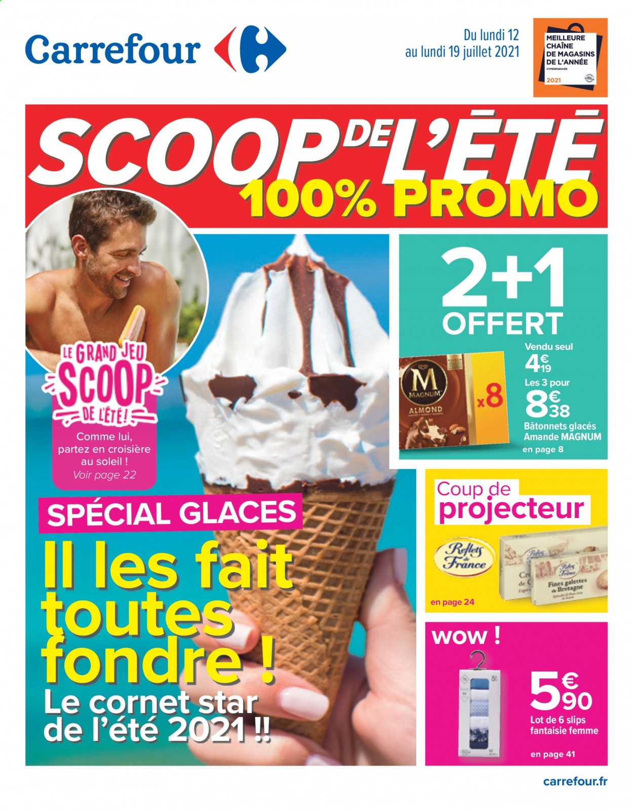 thumbnail - Catalogue Carrefour Hypermarchés - 12/07/2021 - 19/07/2021 - Produits soldés - jeu, galettes, Magnum, projecteur, slip. Page 1.