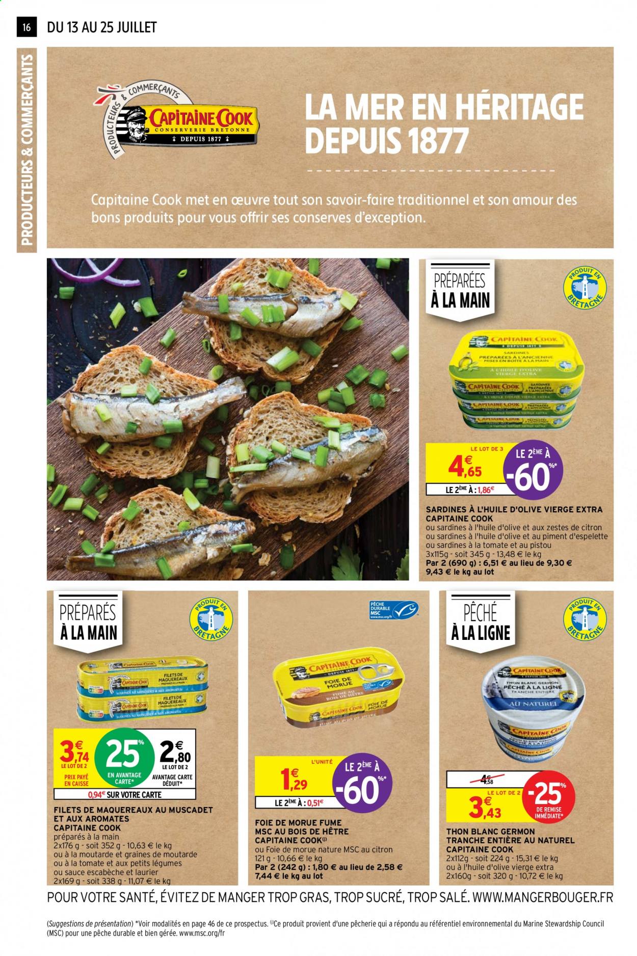 thumbnail - Catalogue Intermarché Super - 13/07/2021 - 25/07/2021 - Produits soldés - thon, morue, maquereau, sardines, huile d'olive vierge extra, huile d'olive. Page 16.