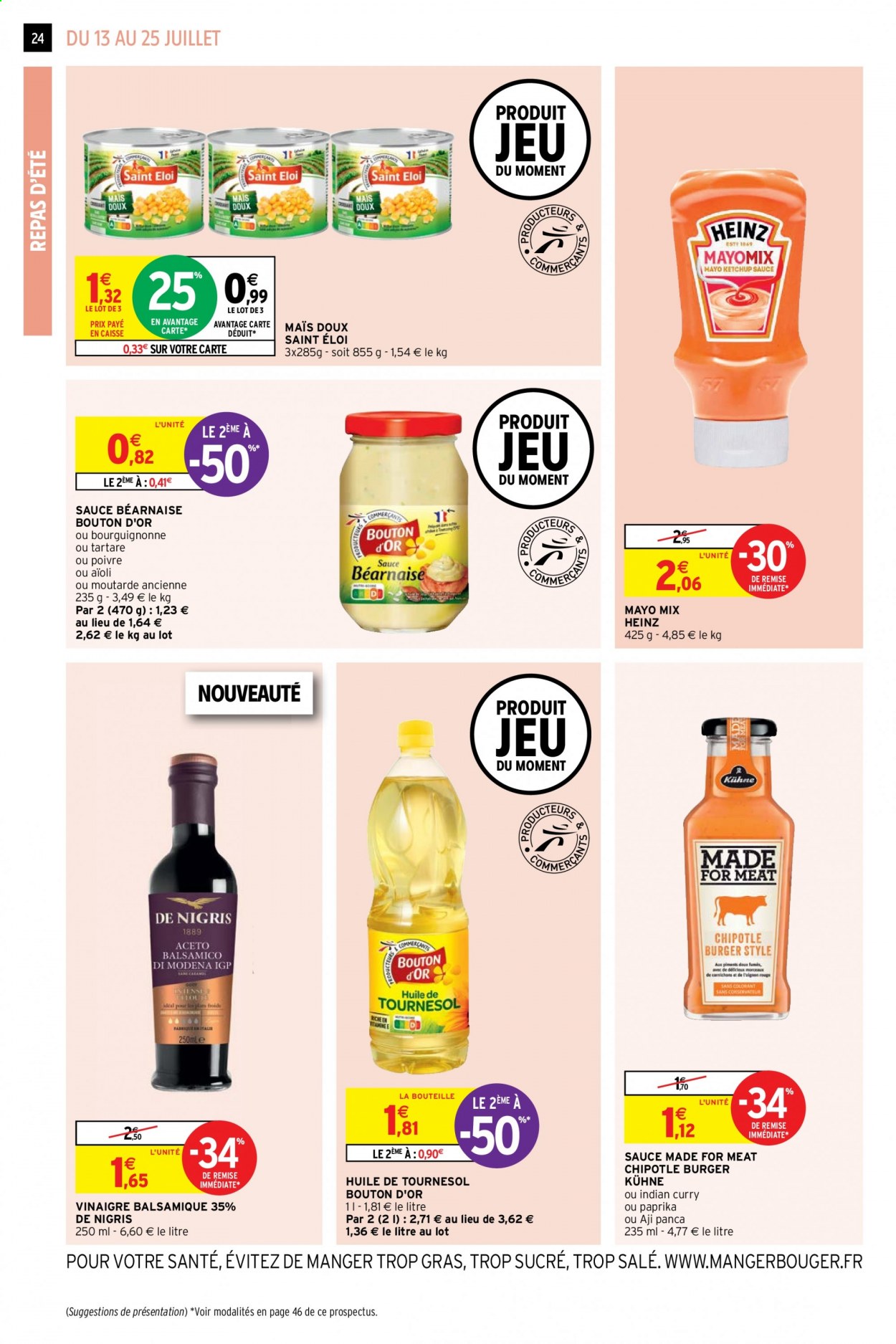 thumbnail - Catalogue Intermarché Super - 13/07/2021 - 25/07/2021 - Produits soldés - Heinz, ketchup, Béarnaise, huile, vinaigre, vinaigre balsamique. Page 24.