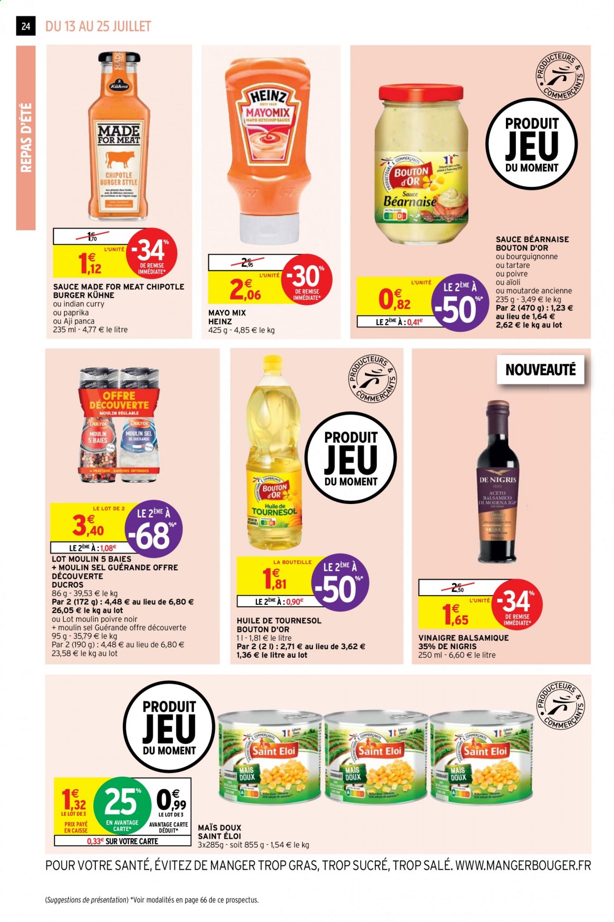 thumbnail - Catalogue Intermarché Hyper - 13/07/2021 - 25/07/2021 - Produits soldés - jeu, Heinz, ketchup, Béarnaise, huile, vinaigre, vinaigre balsamique. Page 24.