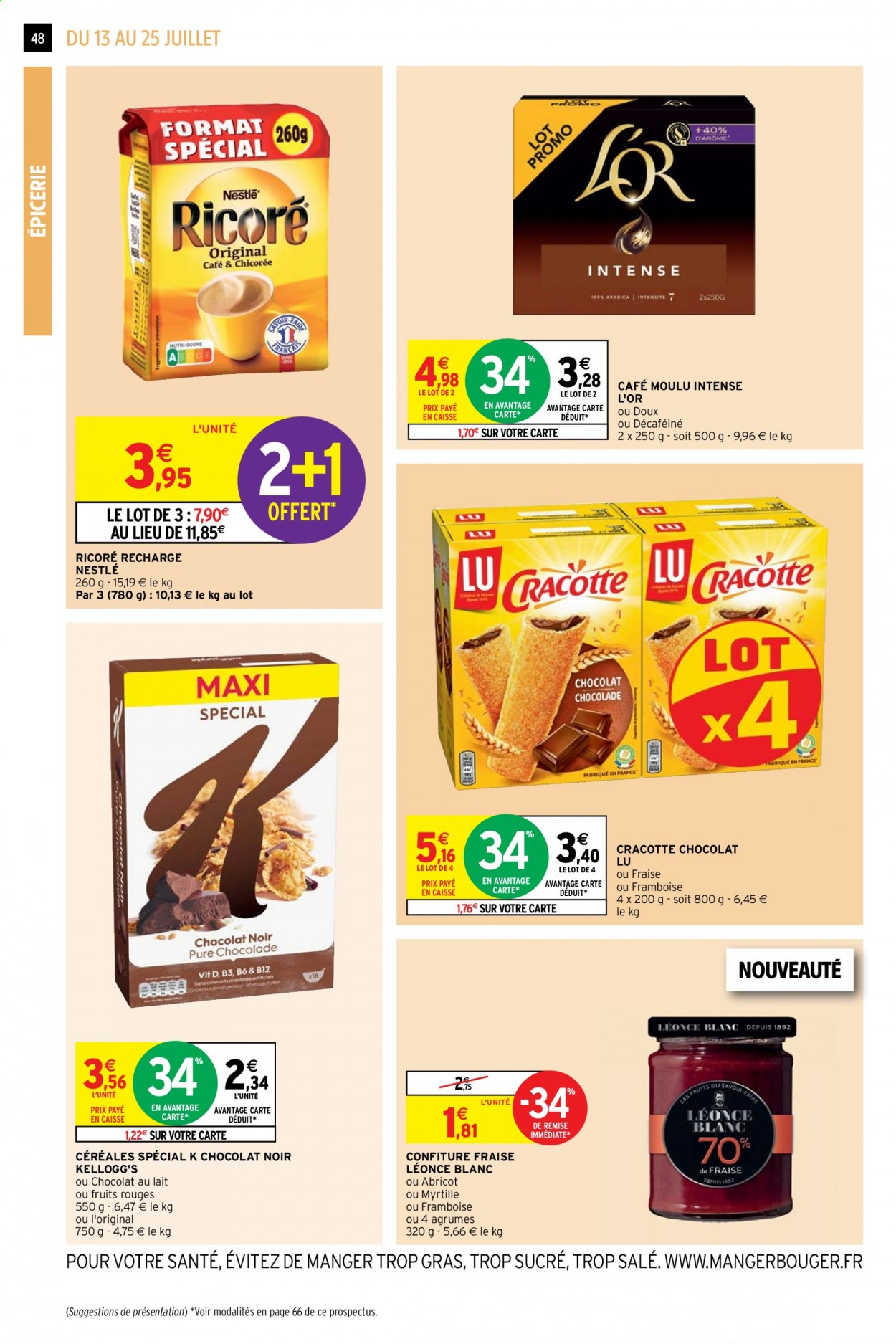 thumbnail - Catalogue Intermarché Hyper - 13/07/2021 - 25/07/2021 - Produits soldés - Nestlé, Kellogg's, LU, céréales, confiture, café, café moulu. Page 48.
