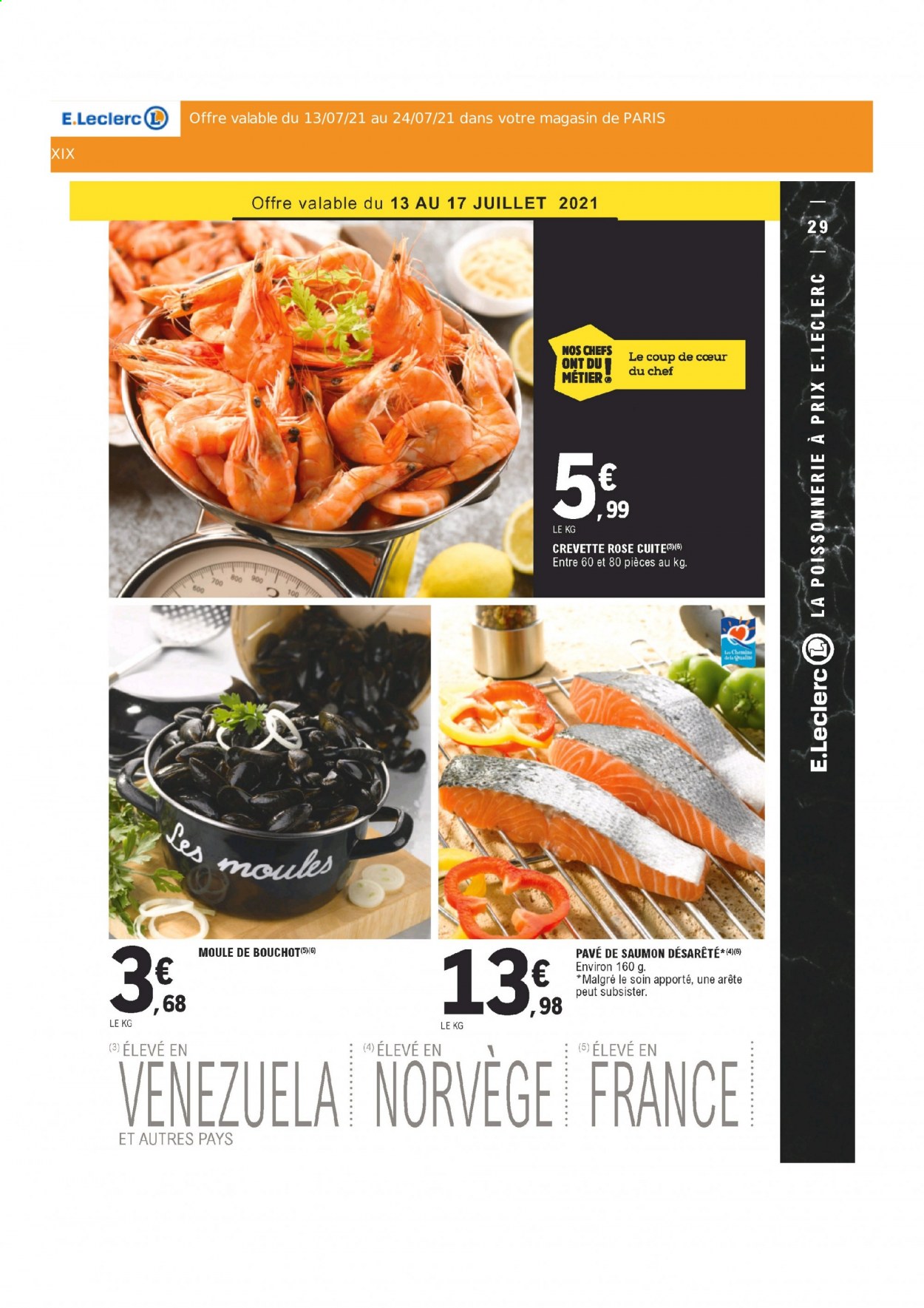 thumbnail - Catalogue E.Leclerc - 13/07/2021 - 24/07/2021 - Produits soldés - saumon, crevettes, crevette rosé. Page 29.
