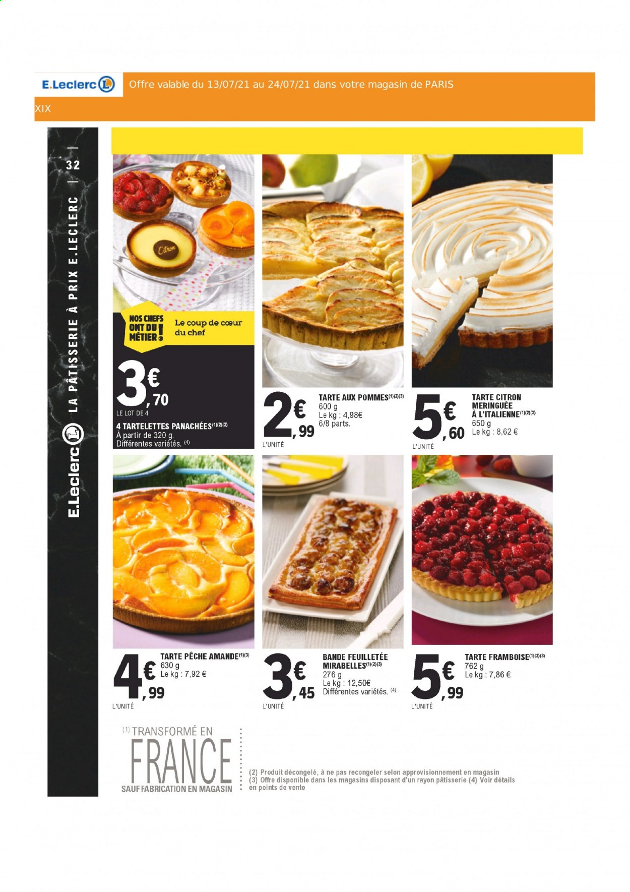 thumbnail - Catalogue E.Leclerc - 13/07/2021 - 24/07/2021 - Produits soldés - pêche, tarte, tartelettes, tarte aux pommes. Page 32.