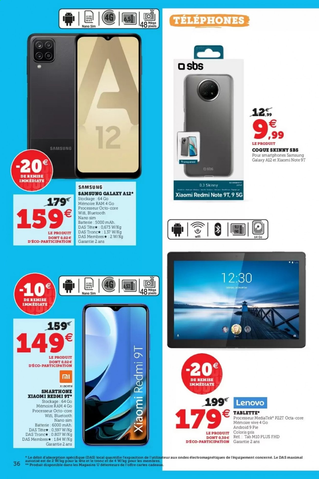 thumbnail - Catalogue SUPER U - 13/07/2021 - 31/07/2021 - Produits soldés - Samsung, Xiaomi, Lenovo, Samsung Galaxy A12, tablette. Page 36.