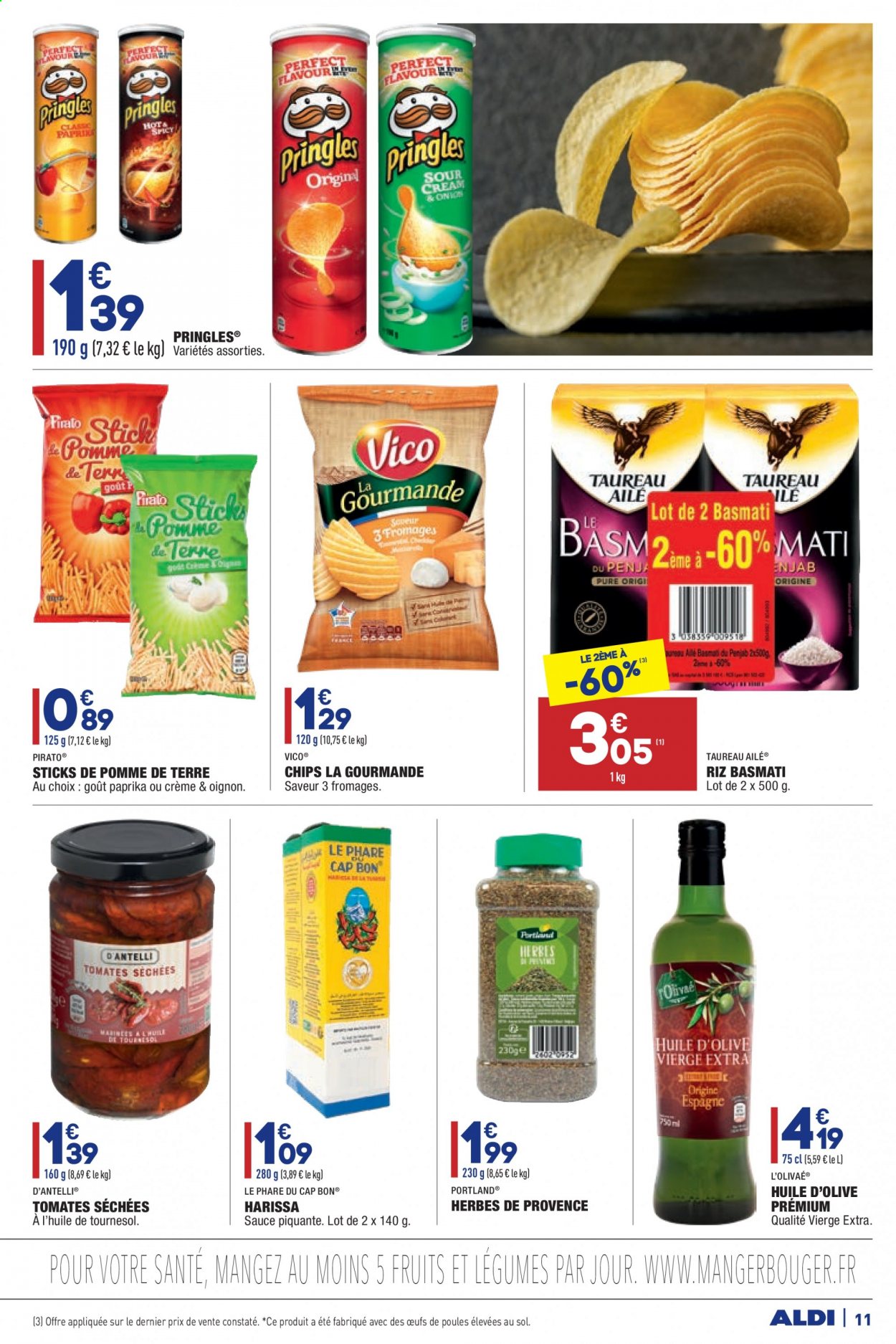 thumbnail - Catalogue ALDI - 20/07/2021 - 26/07/2021 - Produits soldés - chips, Vico, Pringles, harissa, tomates séchées, riz, huile d'olive vierge extra, huile d'olive. Page 13.