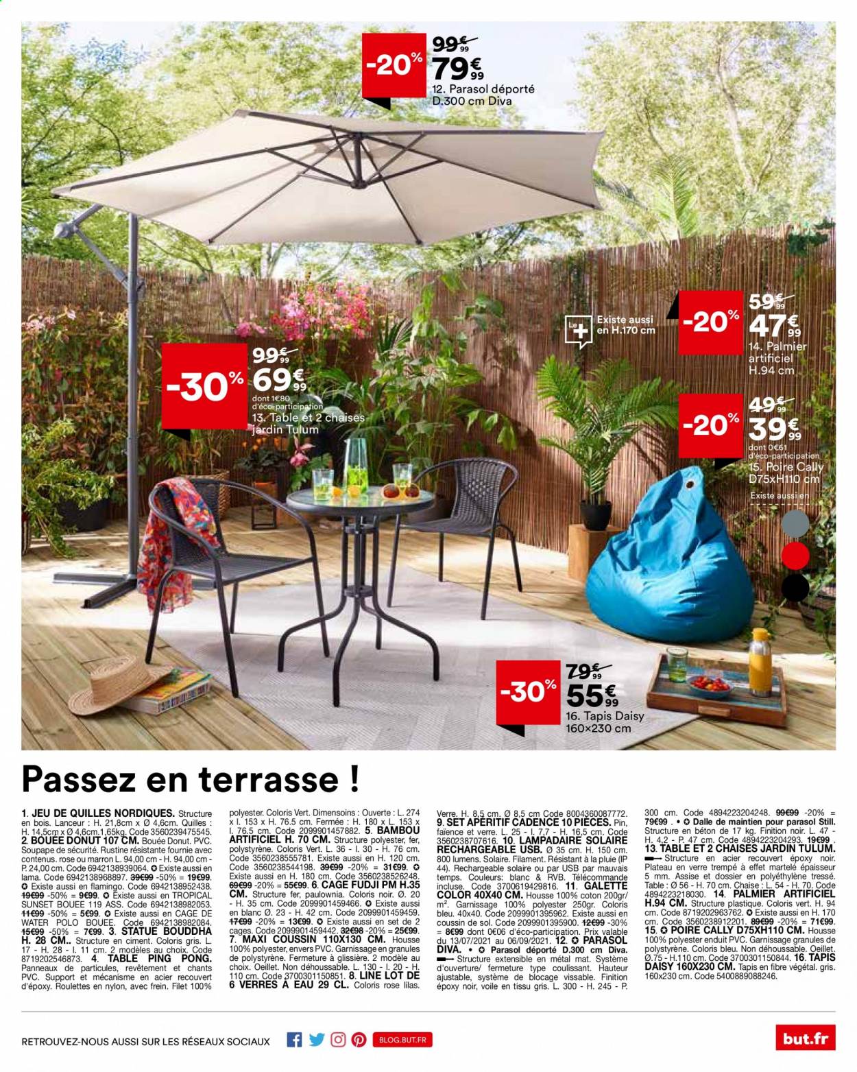 thumbnail - Catalogue BUT - 13/07/2021 - 09/08/2021 - Produits soldés - table, chaise, tapis, bouddha, lampadaire, parasol déporté. Page 5.