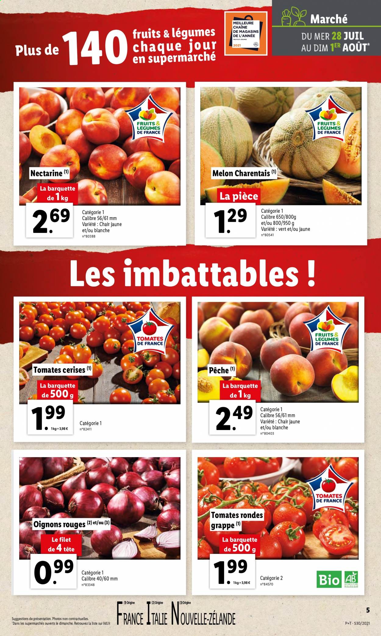 thumbnail - Catalogue Lidl - 28/07/2021 - 03/08/2021 - Produits soldés - melon, nectarine, pêche, tomates, oignons, tomates cerises. Page 7.