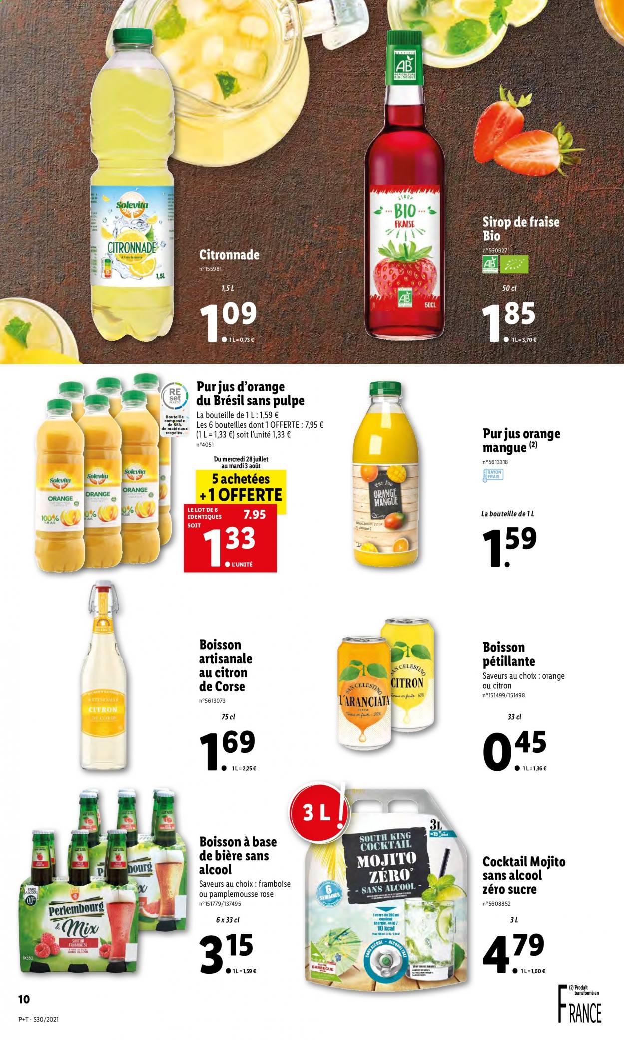 thumbnail - Catalogue Lidl - 28/07/2021 - 03/08/2021 - Produits soldés - bière non alcoolisée, jus, sirop, jus d'orange, pur jus, citronnade, barbecue. Page 12.