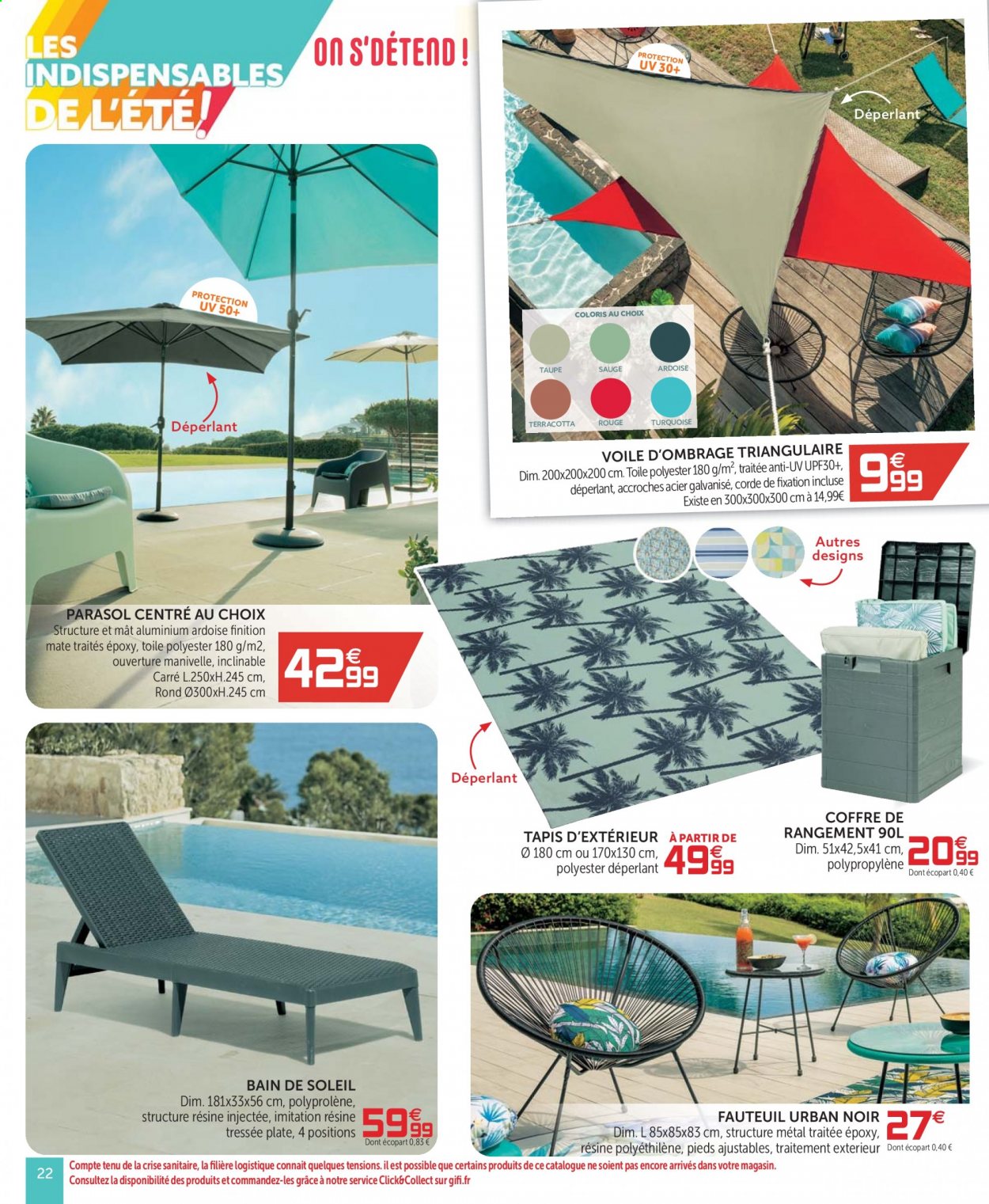 thumbnail - Catalogue GiFi - 20/07/2021 - 28/07/2021 - Produits soldés - tapis, fauteuil, bain de soleil, parasol. Page 22.