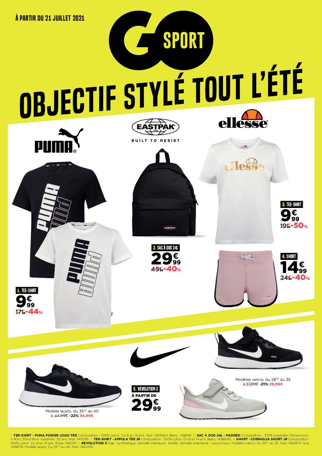thumbnail - Catalogue Go Sport - 21/07/2021 - 02/08/2021 - Produits soldés - Puma, Ellesse, shorts, t-shirt, sac à dos. Page 1.