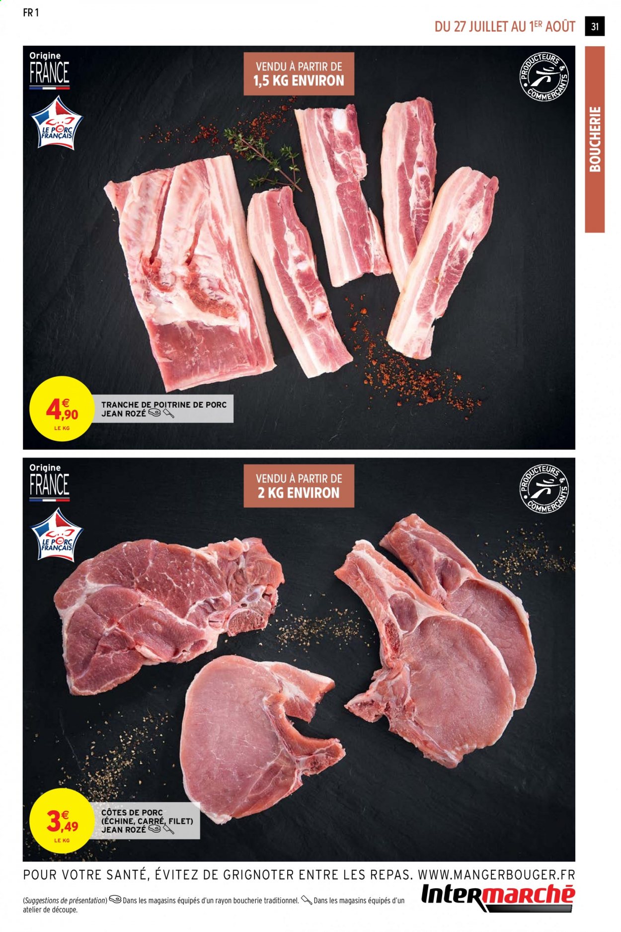thumbnail - Catalogue Intermarché Hyper - 27/07/2021 - 08/08/2021 - Produits soldés - côtes de porc, poitrine de porc, viande de porc. Page 31.