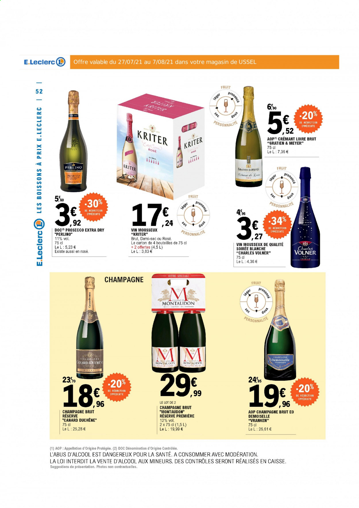thumbnail - Catalogue E.Leclerc - 27/07/2021 - 07/08/2021 - Produits soldés - LU, champagne, Prosecco, vin. Page 52.