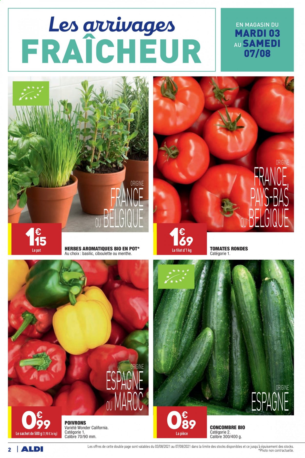 thumbnail - Catalogue ALDI - 03/08/2021 - 09/08/2021 - Produits soldés - tomates, ciboulette, concombre, poivrons, basilic, menthe. Page 4.