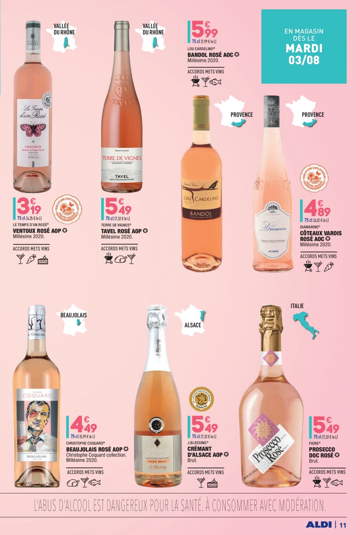 thumbnail - Catalogue ALDI - 03/08/2021 - 09/08/2021 - Produits soldés - Beaujolais, Crémant d’Alsace, champagne, Prosecco, vin. Page 13.