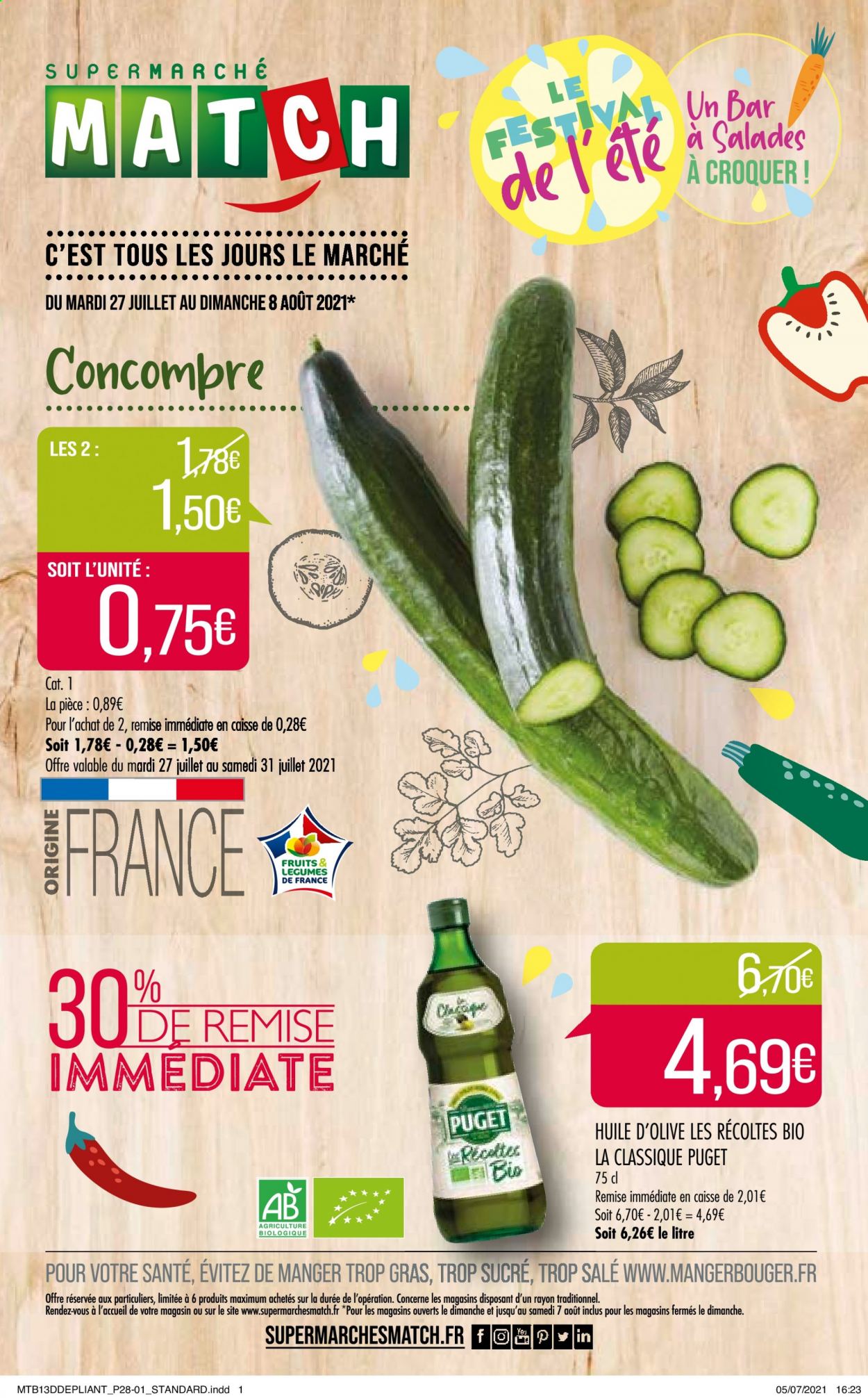 thumbnail - Catalogue Supermarché Match - 27/07/2021 - 08/08/2021 - Produits soldés - huile, huile d'olive. Page 1.