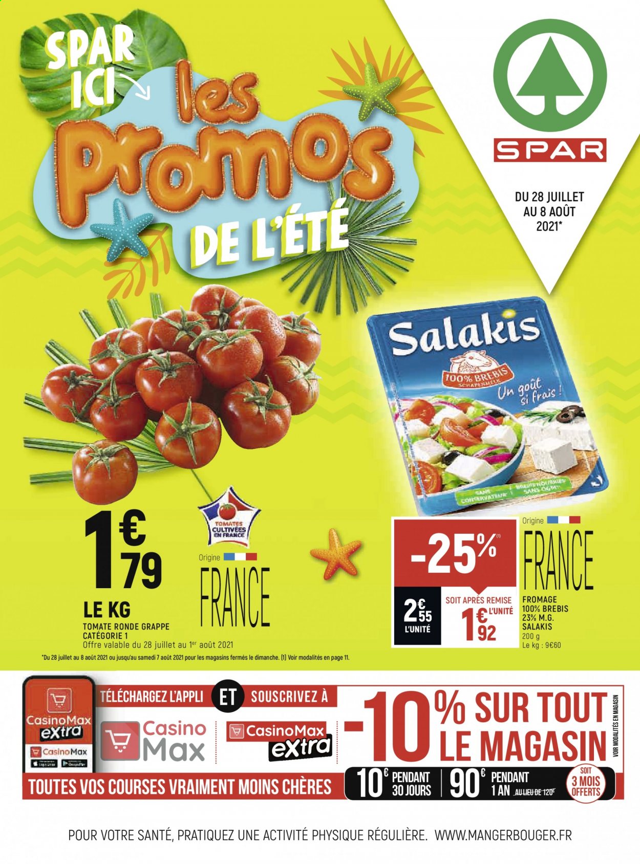 thumbnail - Catalogue SPAR - 28/07/2021 - 08/08/2021 - Produits soldés - tomates, fromage. Page 1.