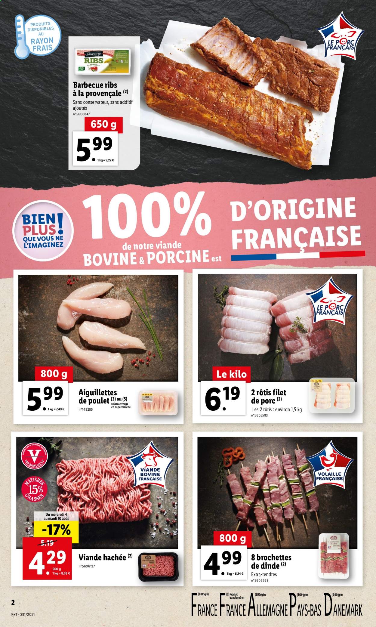 thumbnail - Catalogue Lidl - 04/08/2021 - 10/08/2021 - Produits soldés - rôti de porc, viande de porc, viande de poulet, escalope de poulet, viande hachée. Page 2.