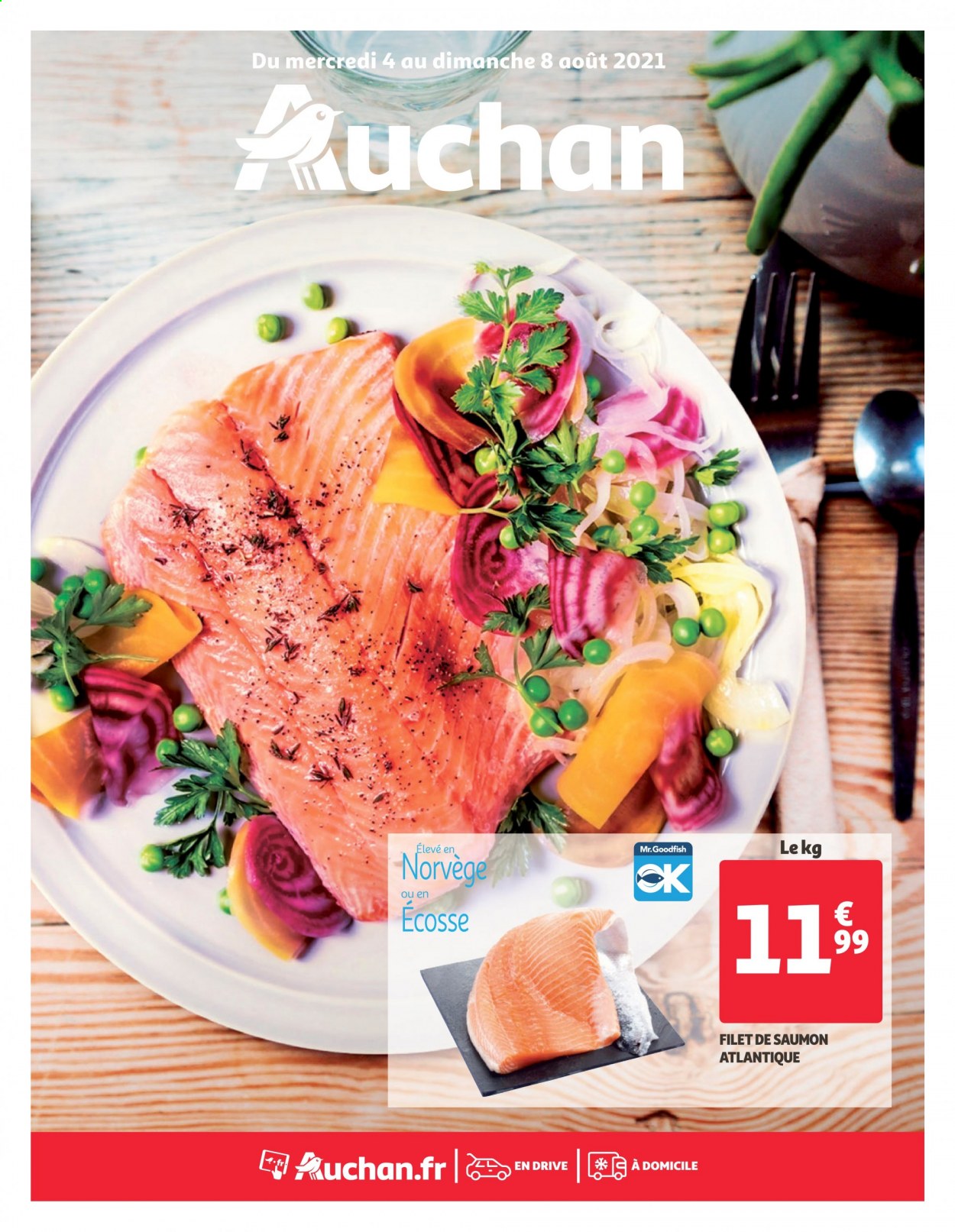 thumbnail - Catalogue Auchan - 04/08/2021 - 08/08/2021 - Produits soldés - saumon, pavés de saumon. Page 1.