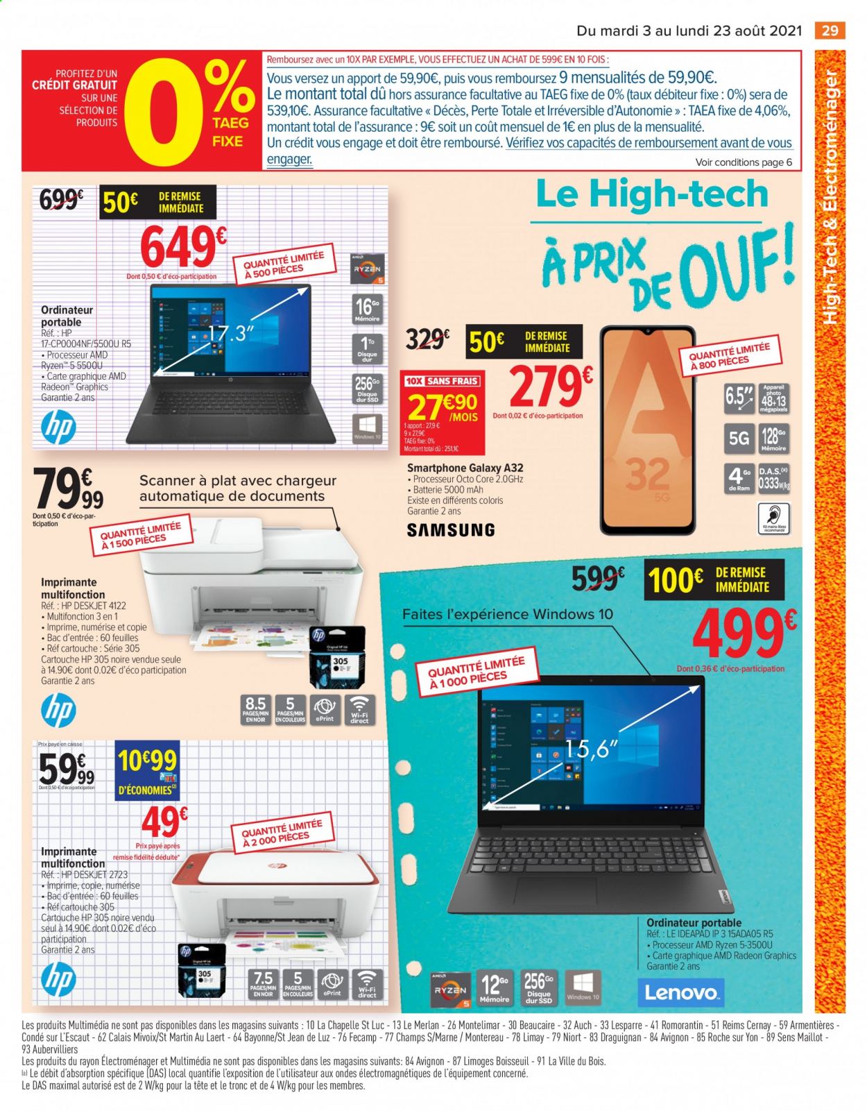 thumbnail - Catalogue Carrefour Hypermarchés - 03/08/2021 - 23/08/2021 - Produits soldés - smartphone, Hewlett Packard, ordinateur, ordinateur portable, imprimante, scanner. Page 29.
