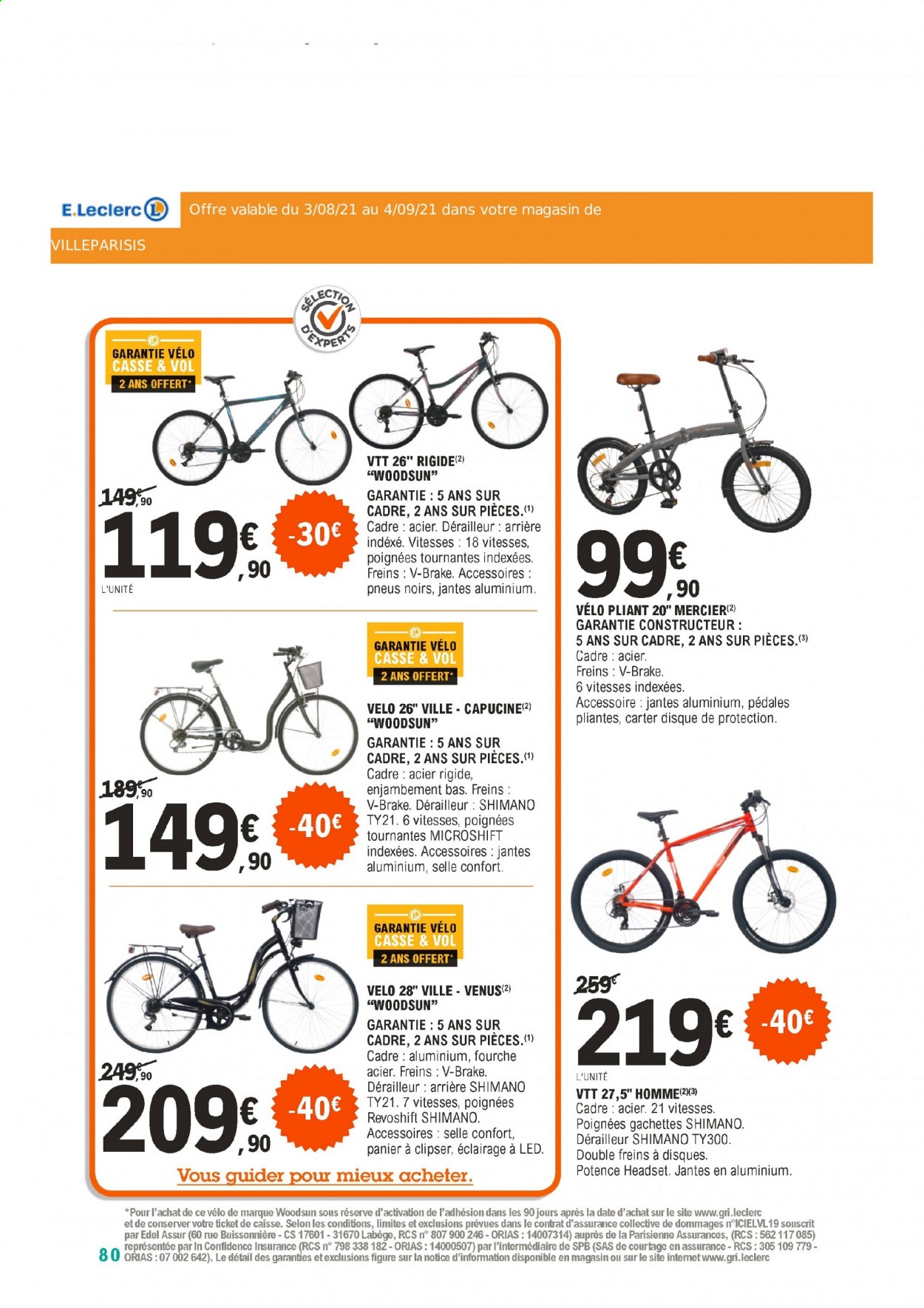 thumbnail - Catalogue E.Leclerc - 03/08/2021 - 04/09/2021 - Produits soldés - vélo pliant, VTT Rockrider, vélo. Page 80.