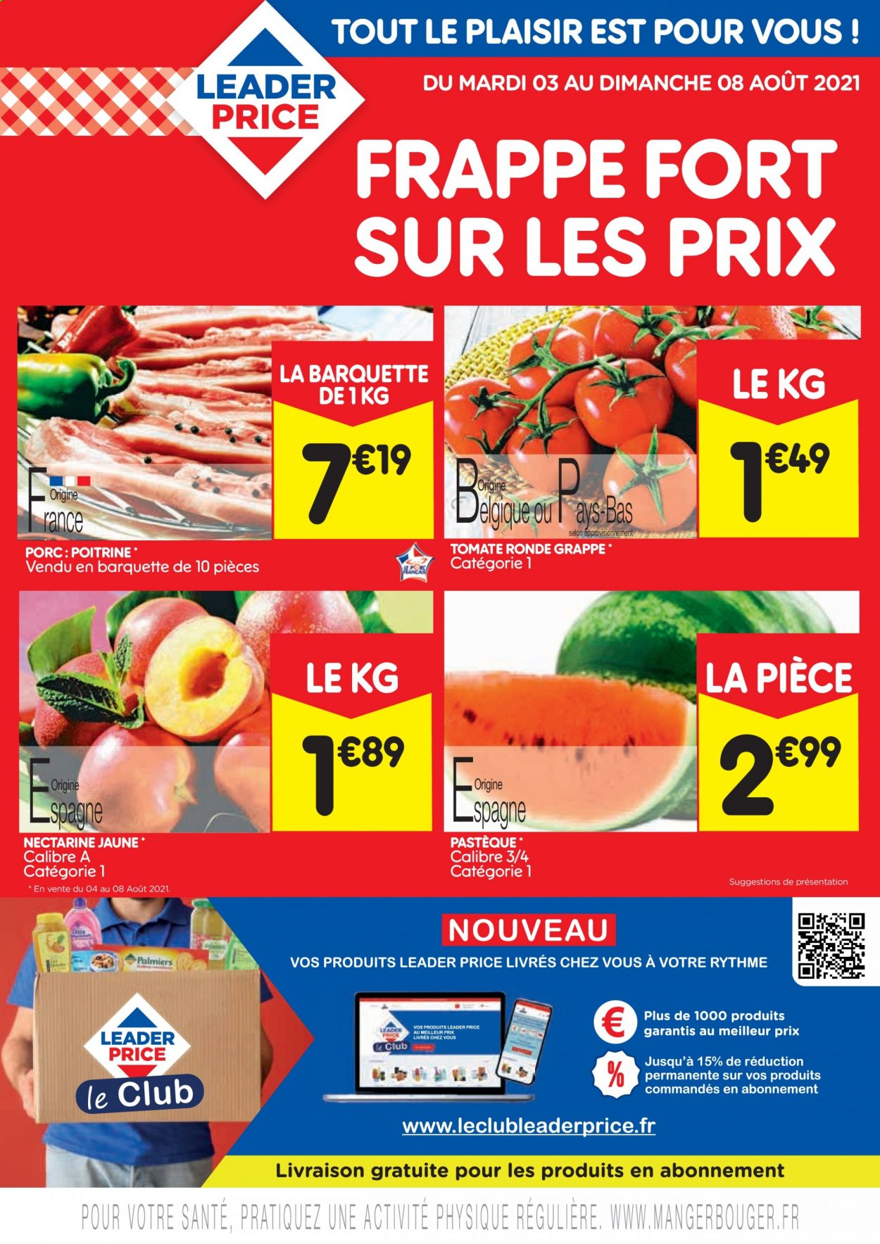 thumbnail - Catalogue Leader Price - 03/08/2021 - 08/08/2021 - Produits soldés - nectarine, tomates, pastèque. Page 1.