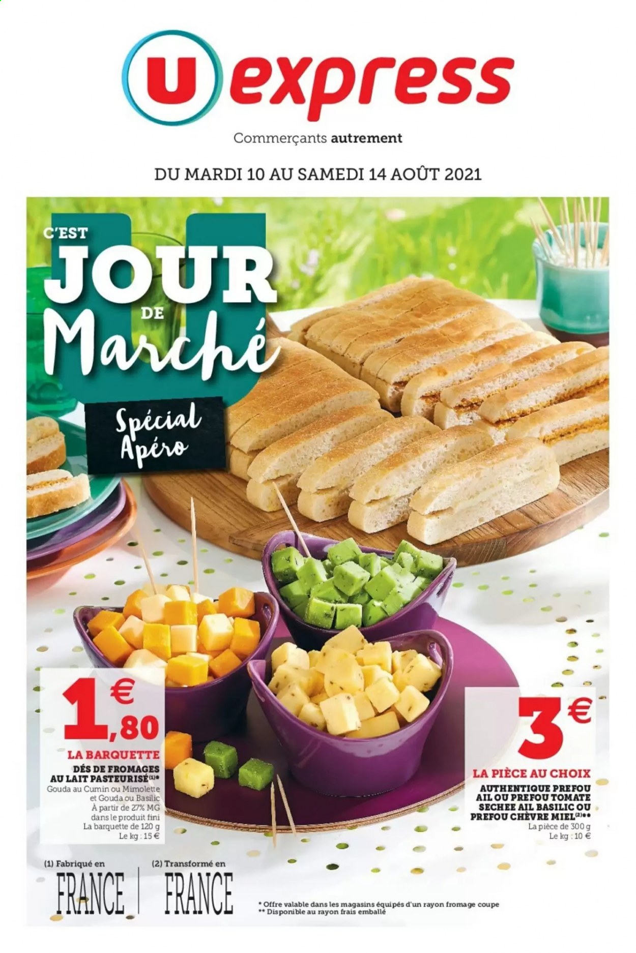 thumbnail - Catalogue U express - 10/08/2021 - 14/08/2021 - Produits soldés - préfou, fromage, Mimolette, basilic. Page 1.