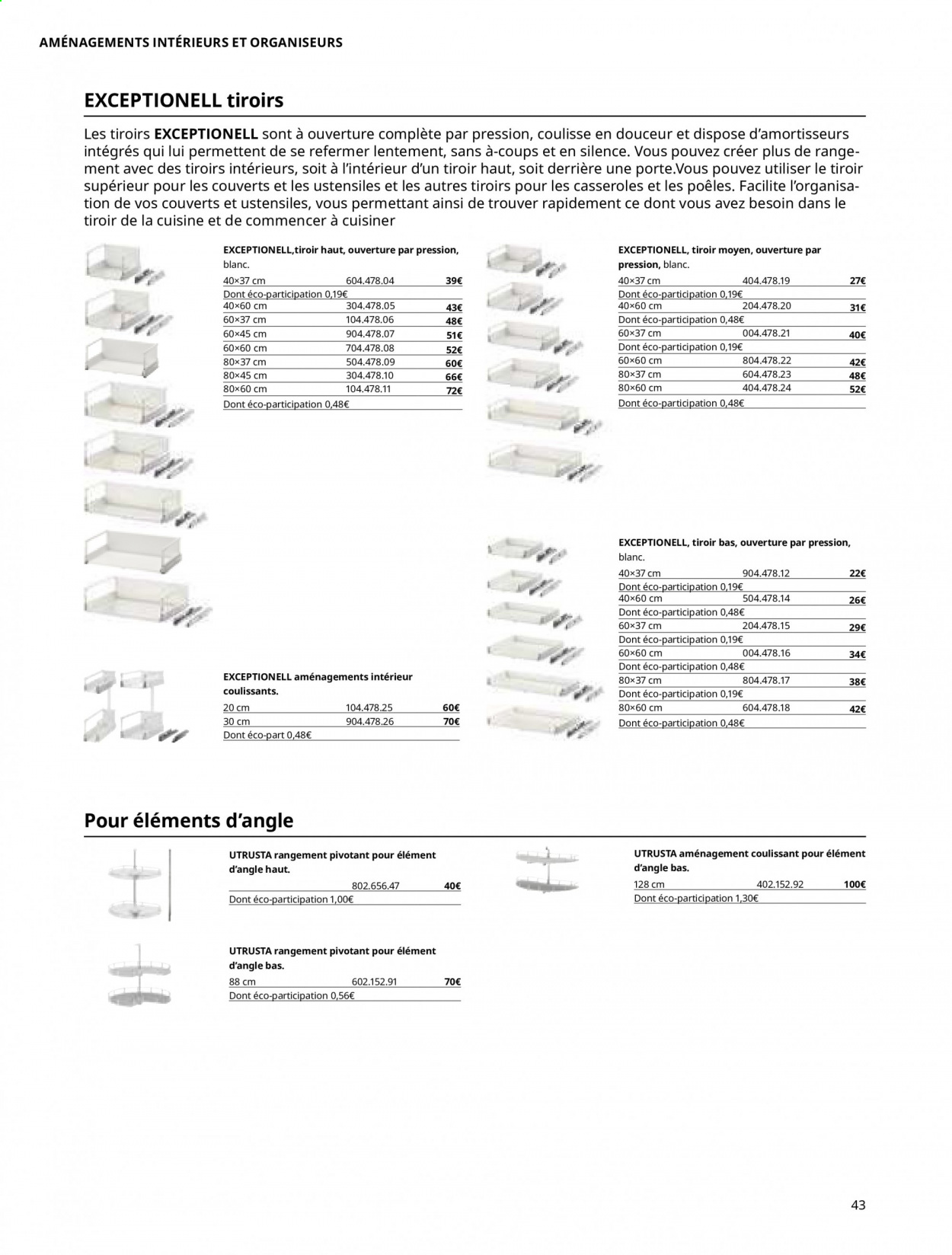 thumbnail - Catalogue IKEA - Produits soldés - corbeille, casserole, poêle, verre, couverts. Page 43.