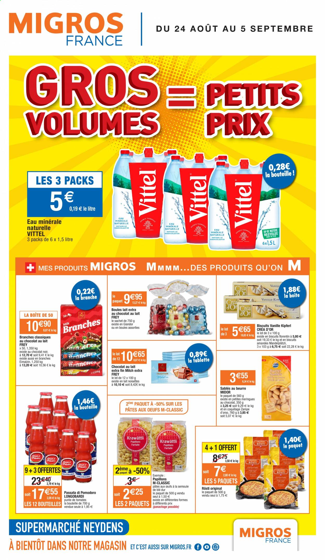 thumbnail - Catalogue Migros France - 24/08/2021 - 05/09/2021 - Produits soldés - biscuits, sablés, eau minérale, eau minérale naturelle, Vittel. Page 1.