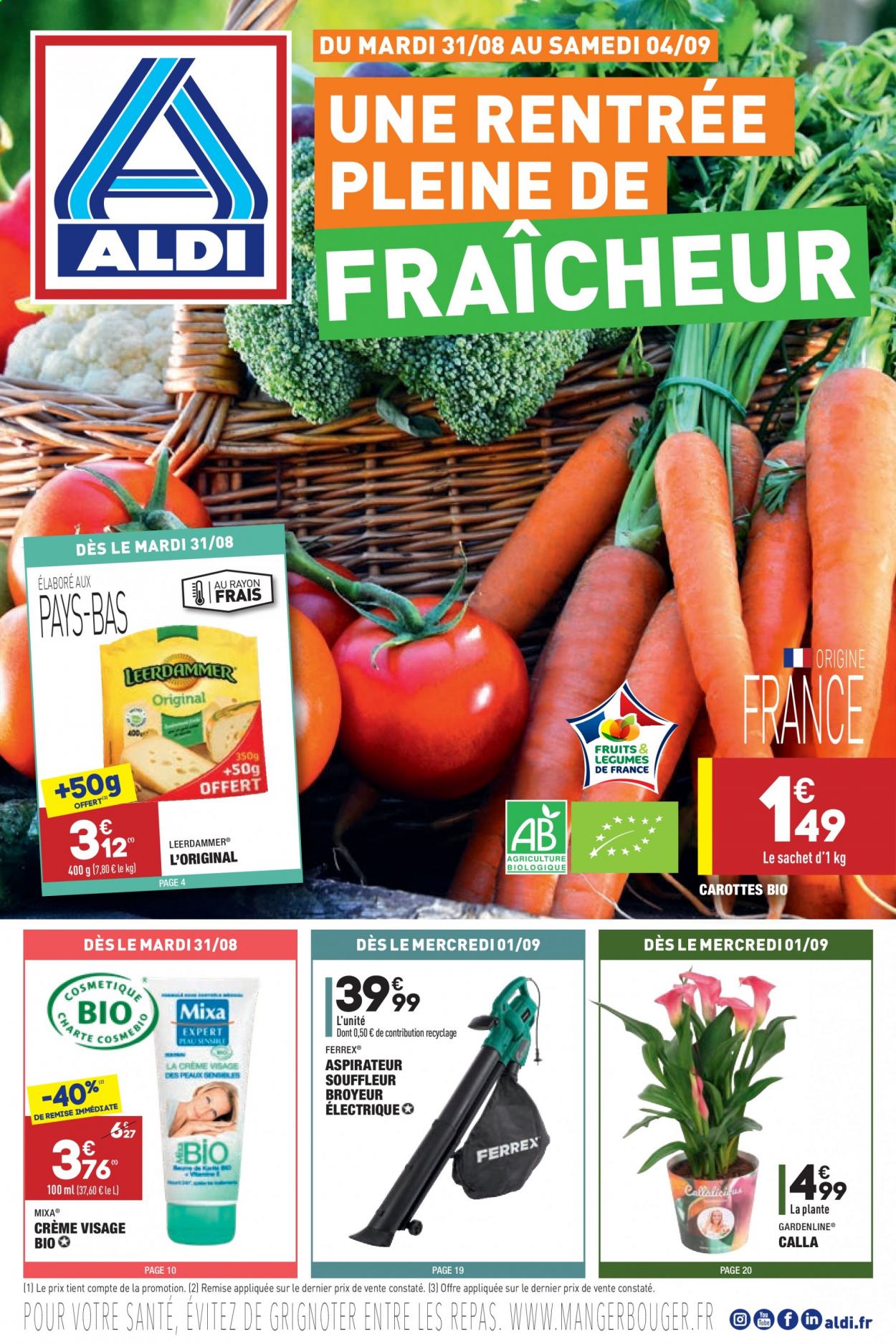 thumbnail - Catalogue ALDI - 31/08/2021 - 04/09/2021 - Produits soldés - carotte, Ferrex, crème visage, Mixa, aspirateur, aspirateur souffleur broyeur. Page 1.