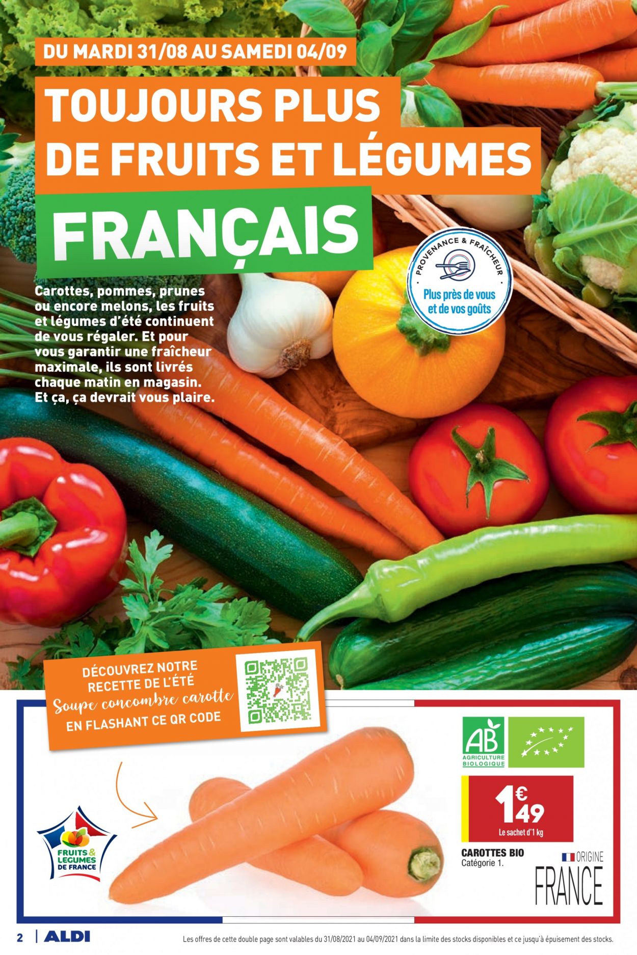 thumbnail - Catalogue ALDI - 31/08/2021 - 04/09/2021 - Produits soldés - pommes, prune, melon, carotte, concombre, soupe. Page 4.
