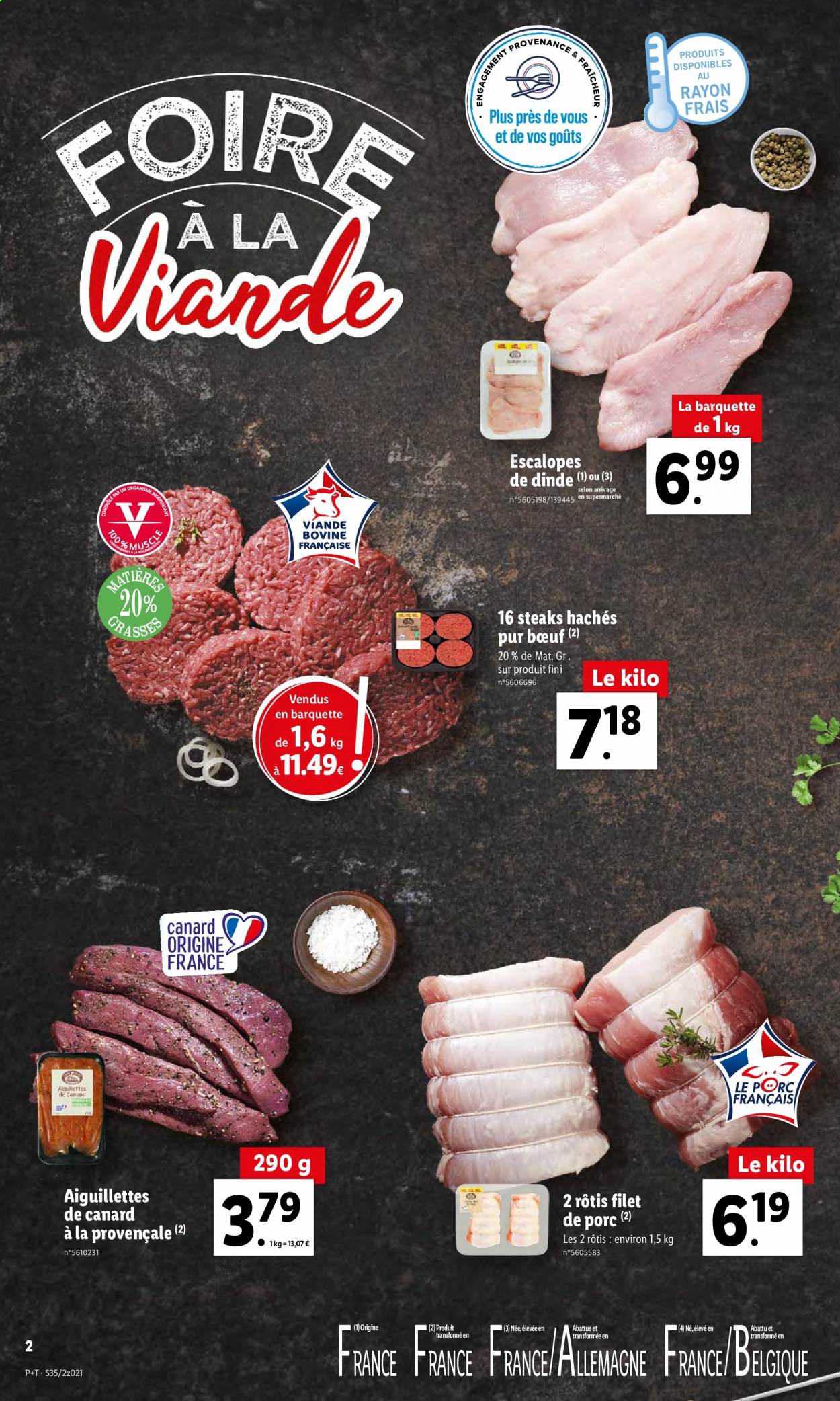 thumbnail - Catalogue Lidl - 01/09/2021 - 07/09/2021 - Produits soldés - escalope, rôti de porc, viande de porc, aiguillettes de canard, viande de dinde, escalope de dinde, steak haché, viande hachée. Page 2.