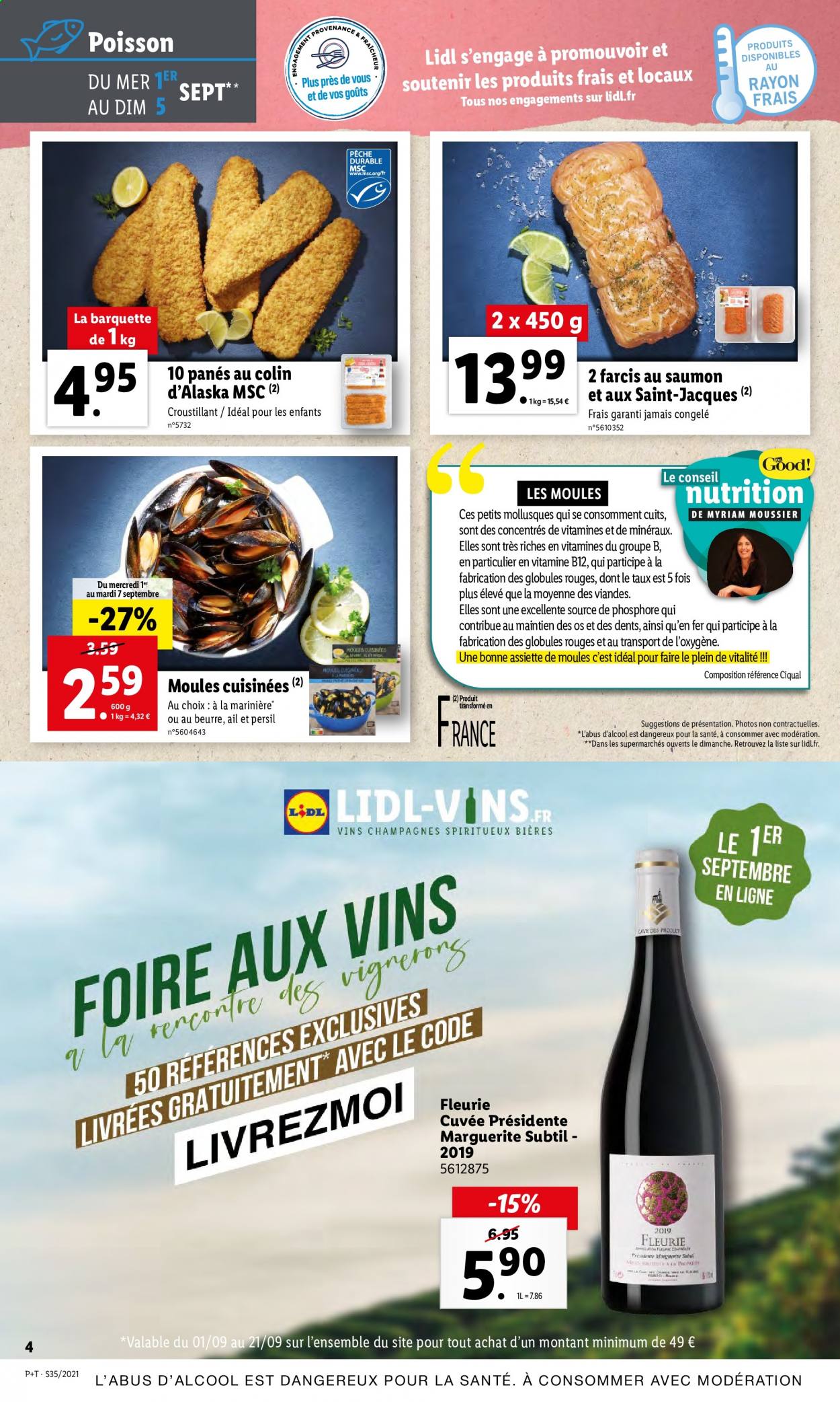 thumbnail - Catalogue Lidl - 01/09/2021 - 07/09/2021 - Produits soldés - panés de poissons, farci au saumon, vin rouge, Persil. Page 4.