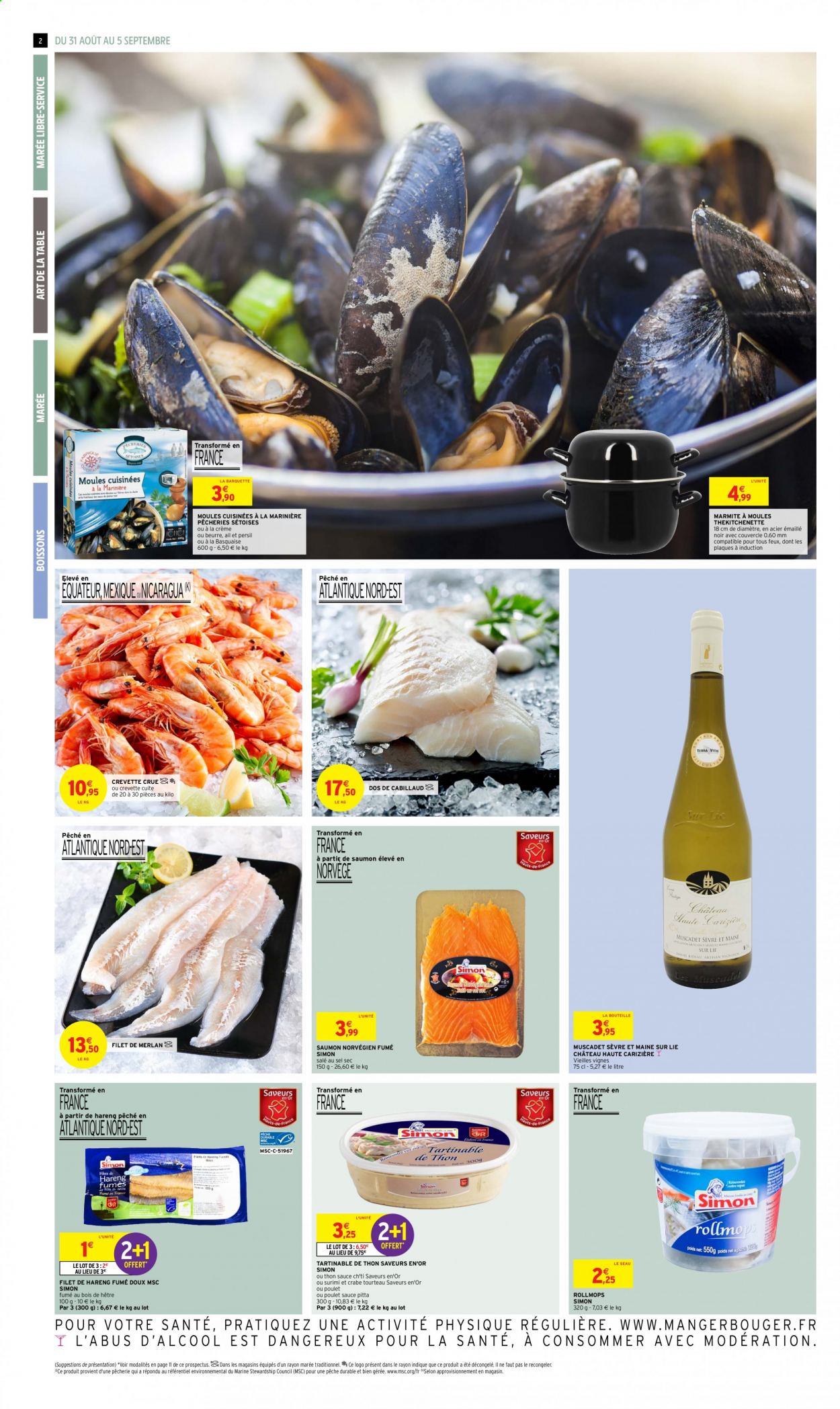thumbnail - Catalogue Intermarché - 31/08/2021 - 05/09/2021 - Produits soldés - table, saumon, cabillaud, crabe, filet de merlan, hareng, tourteau, surimi, moules, beurre, Persil. Page 2.