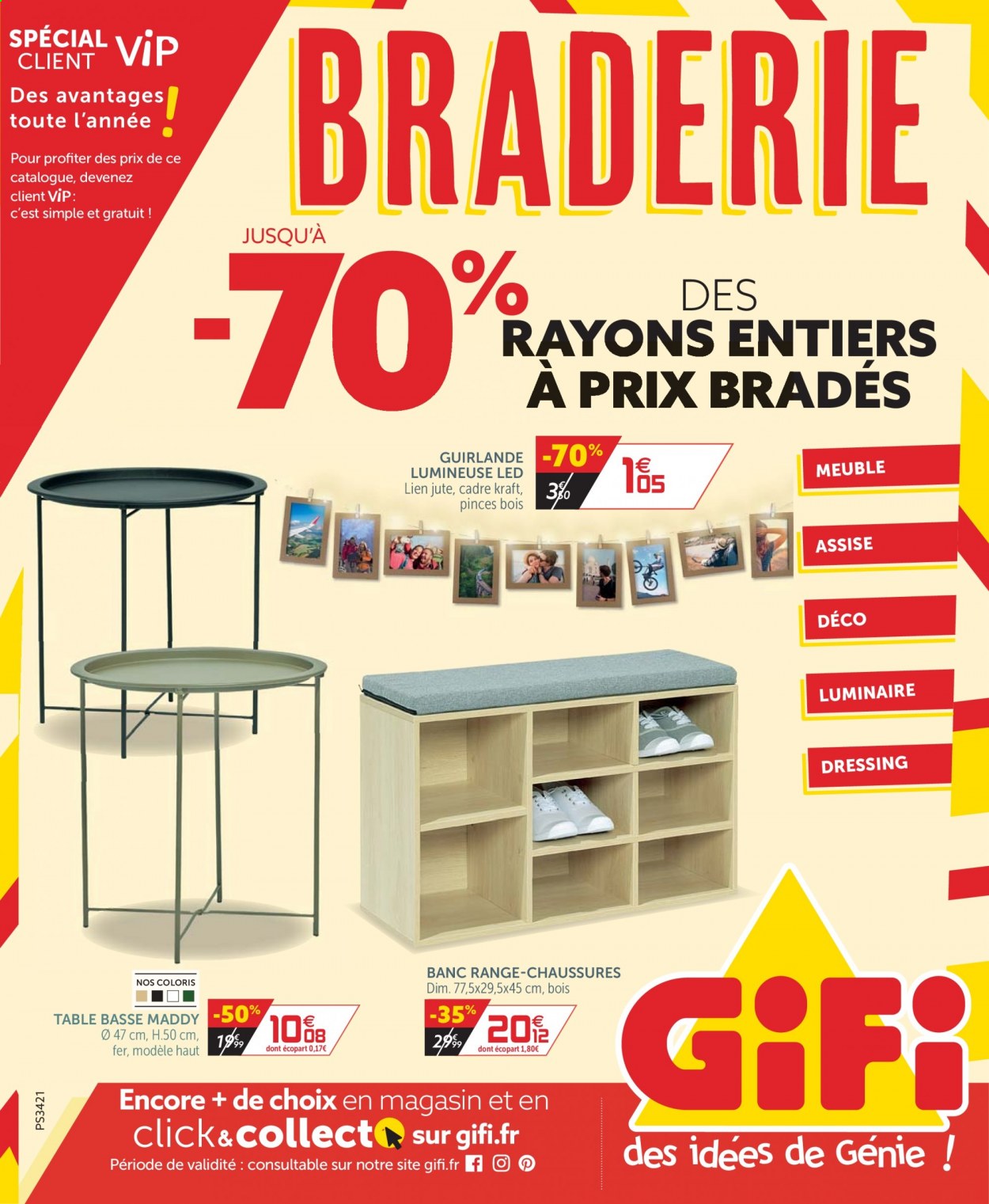 thumbnail - Catalogue GiFi - 26/08/2021 - 06/09/2021 - Produits soldés - table, banc, table basse, dressing, guirlande, luminaire. Page 1.