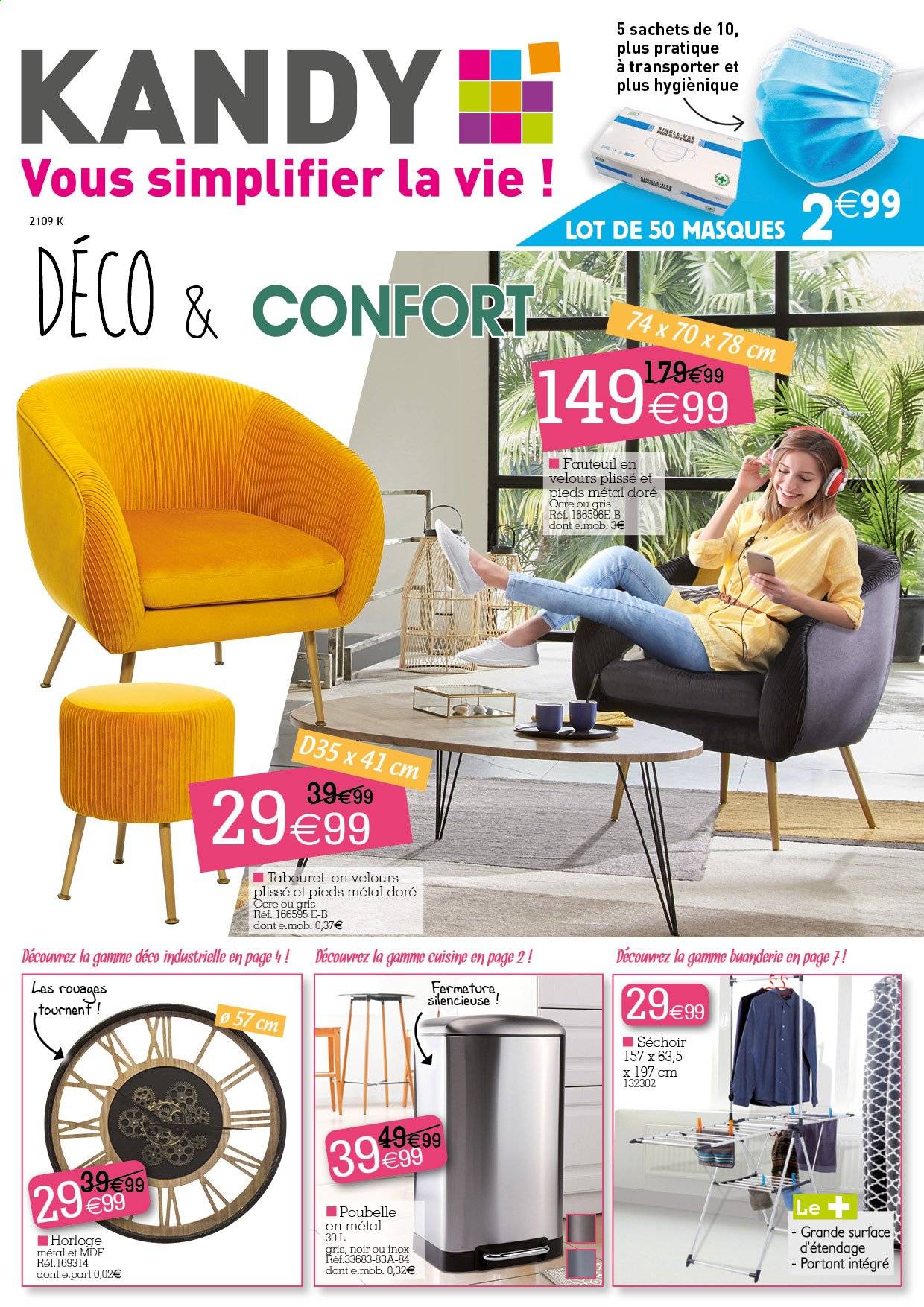 thumbnail - Catalogue Kandy - 30/08/2021 - 09/09/2021 - Produits soldés - étendoir, tabouret, portant, fauteuil, horloge. Page 1.
