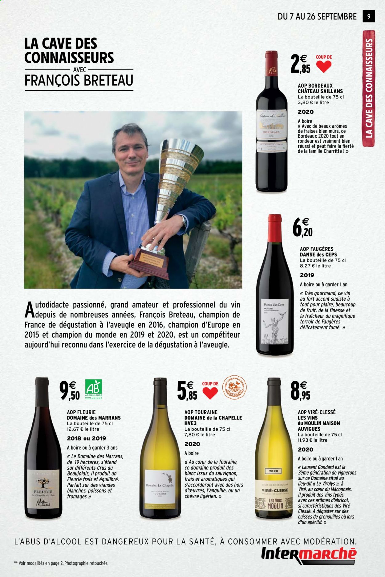 thumbnail - Catalogue Intermarché - 07/09/2021 - 26/09/2021 - Produits soldés - Beaujolais, Bordeaux, vin rouge, Cabernet Sauvignon, apéritif, maison. Page 9.