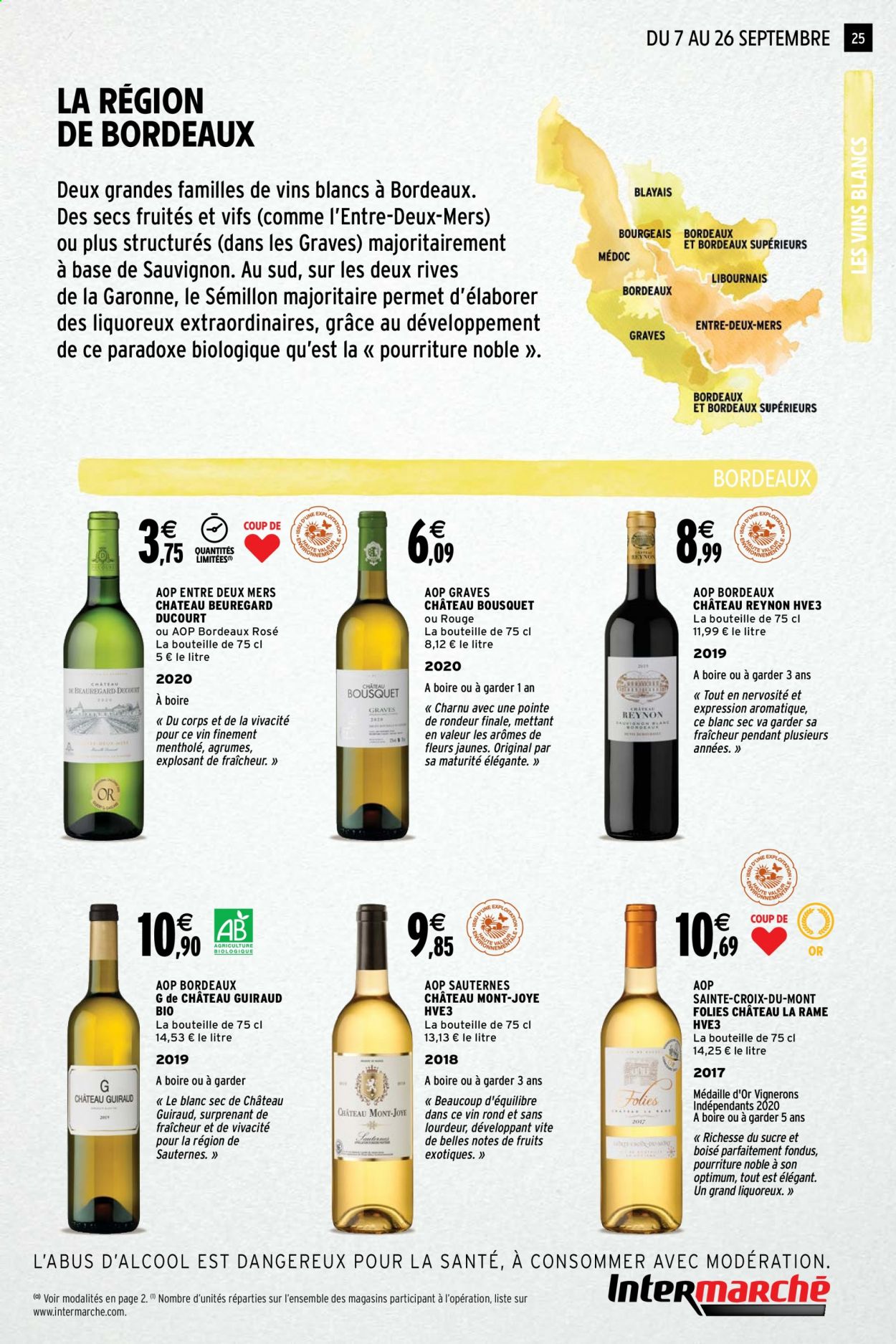 thumbnail - Catalogue Intermarché - 07/09/2021 - 26/09/2021 - Produits soldés - Bordeaux, vin blanc, vin rouge, Sauternes, Cabernet Sauvignon. Page 25.