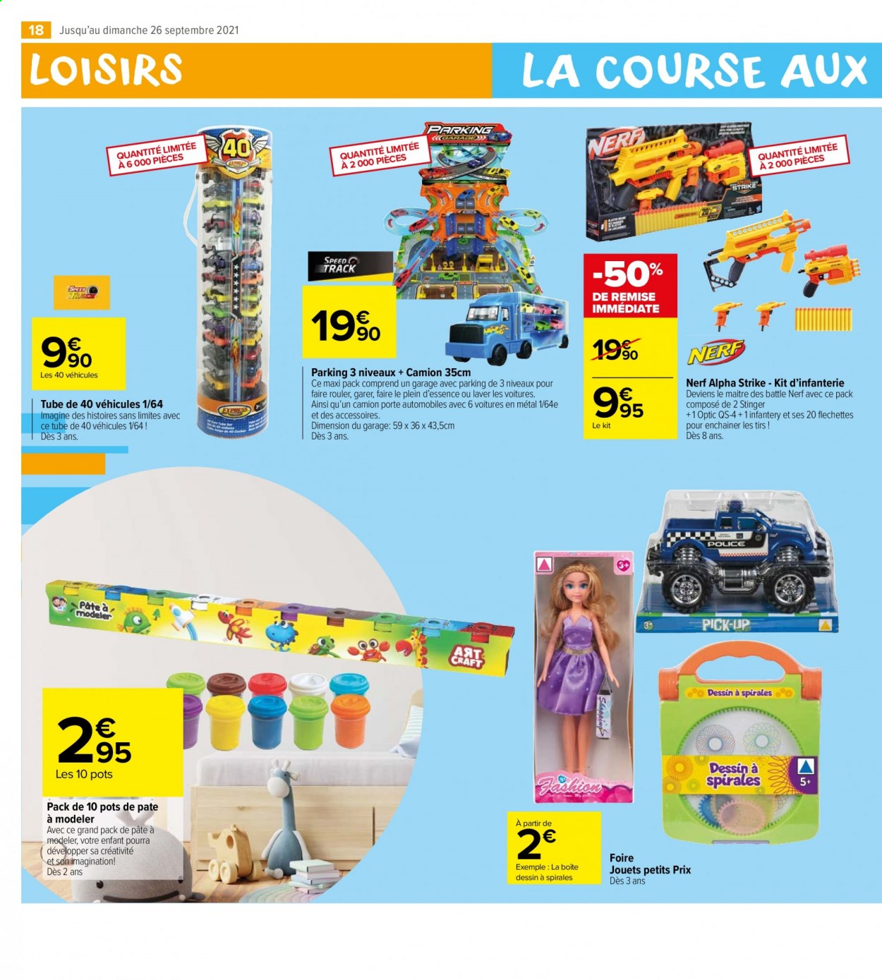 thumbnail - Catalogue Carrefour Market - 02/09/2021 - 26/09/2021 - Produits soldés - camion, Nerf, voitures en métal. Page 18.