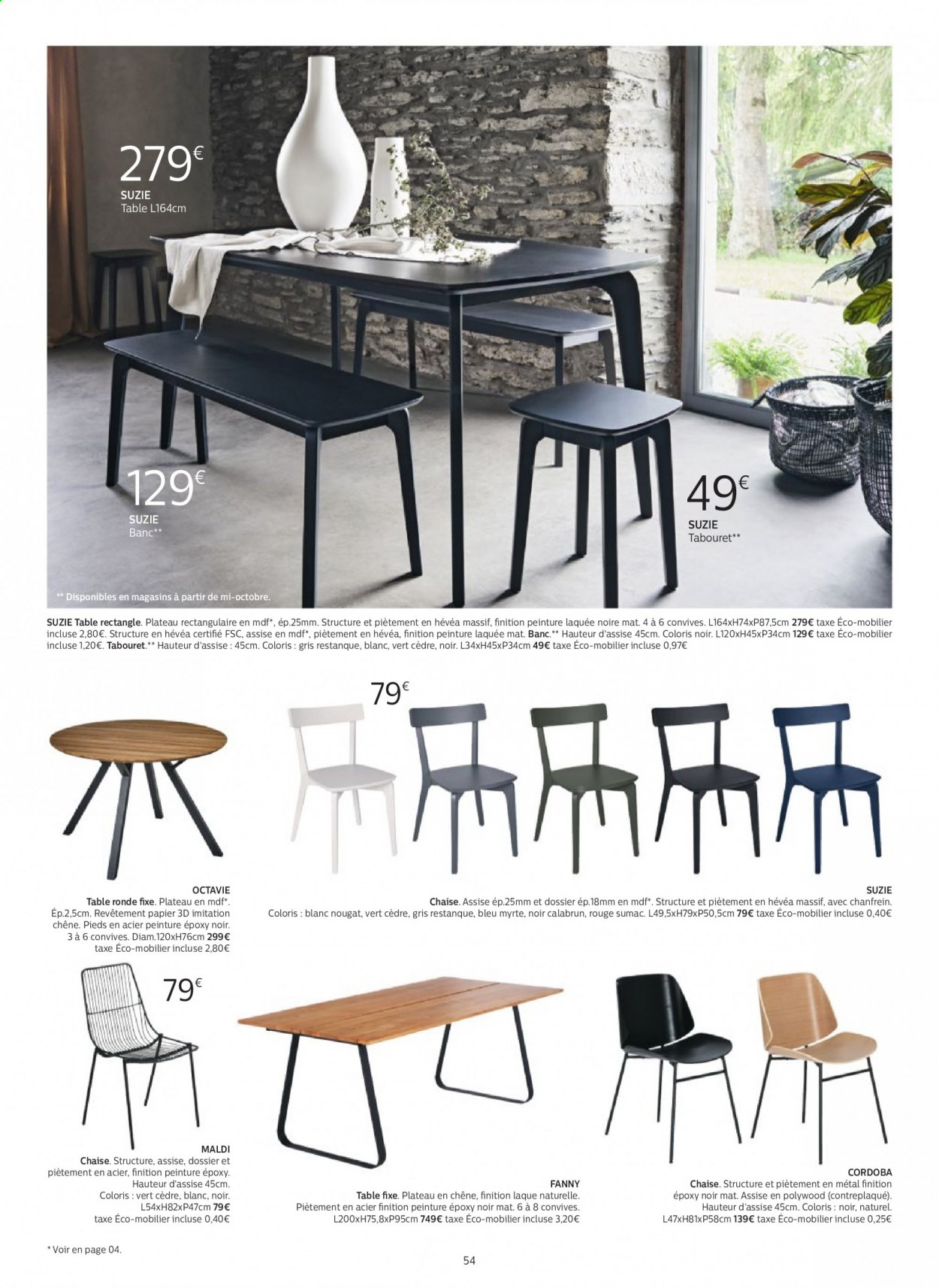 thumbnail - Catalogue alinea - Produits soldés - table, chaise, table ronde, banc, tabouret. Page 54.