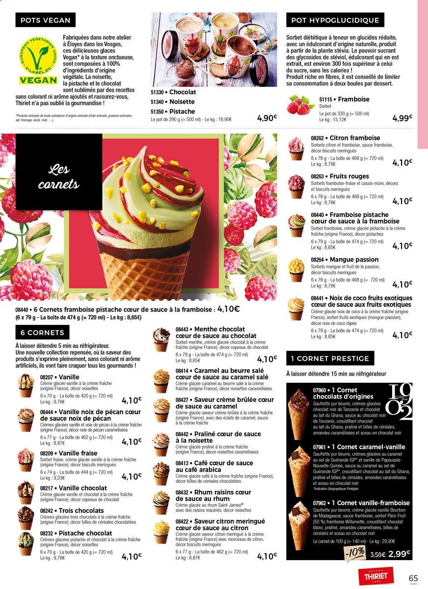 thumbnail - Catalogue Thiriet - 03/09/2021 - 28/09/2021 - Produits soldés - dessert, fromage, glace, sorbet, pralinés, menthe, miel, noix de pecan. Page 65.