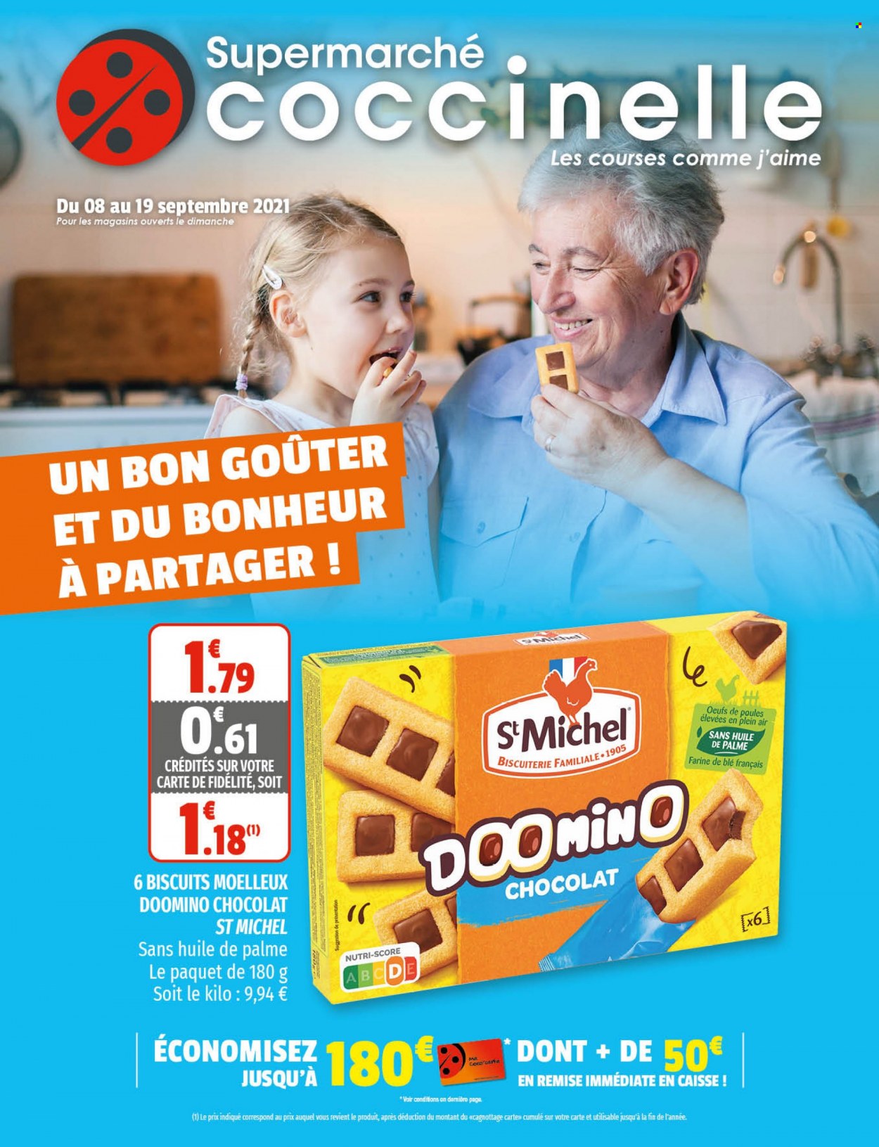 thumbnail - Catalogue Coccinelle Supermarché - 08/09/2021 - 19/09/2021 - Produits soldés - œufs, chocolat, biscuits, St Michel, farine. Page 1.