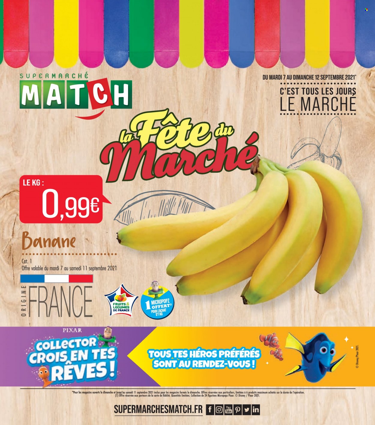 thumbnail - Catalogue Supermarché Match - 07/09/2021 - 12/09/2021 - Produits soldés - Disney, bananes, figurine. Page 1.