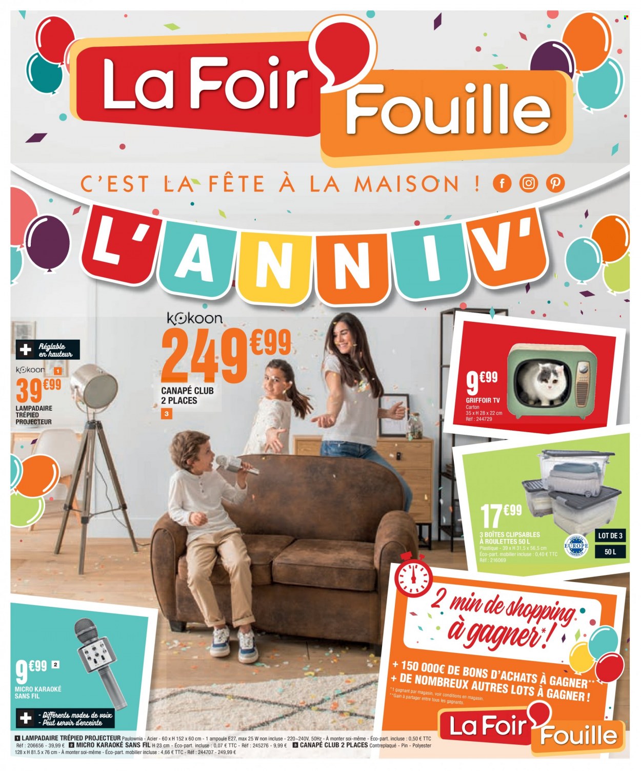 thumbnail - Catalogue La Foir'Fouille - 06/09/2021 - 12/09/2021 - Produits soldés - griffoir, téléviseur, projecteur, karaoké, canapé, lampadaire. Page 1.