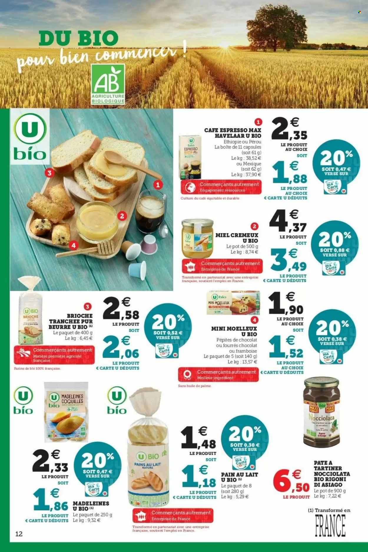 thumbnail - Catalogue SUPER U - 14/09/2021 - 25/09/2021 - Produits soldés - brioche, madeleines, pain au lait, pâte à tartiner, miel. Page 12.