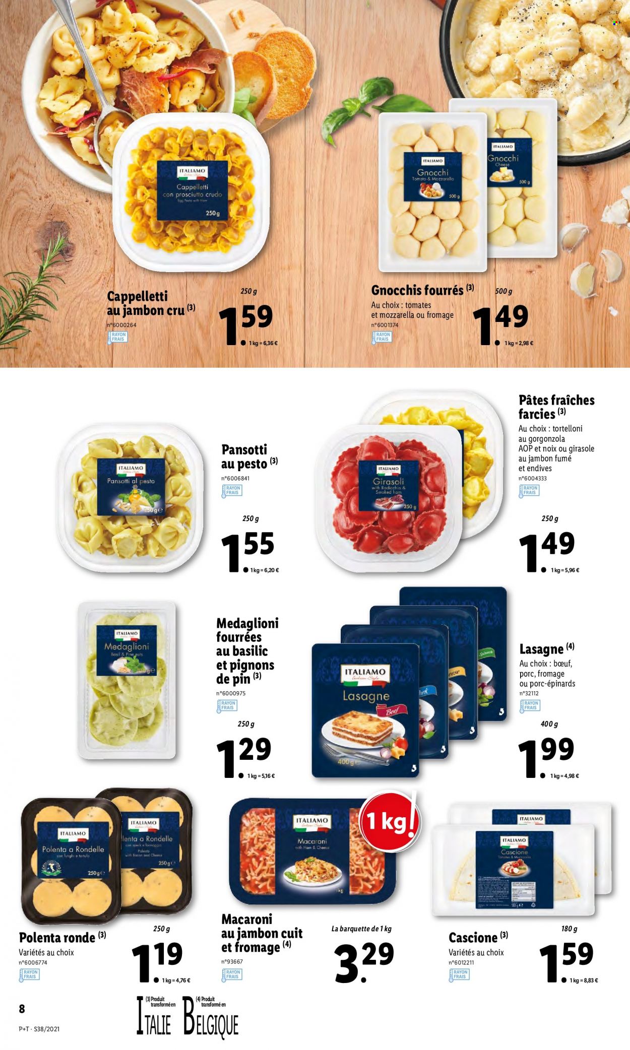 thumbnail - Catalogue Lidl - 22/09/2021 - 28/09/2021 - Produits soldés - épinard, gnocchi, tortellini, lasagnes, girasoli, cascione, prosciutto, polenta, pâtes, cappelletti, medaglioni, macaroni, pansotti. Page 10.