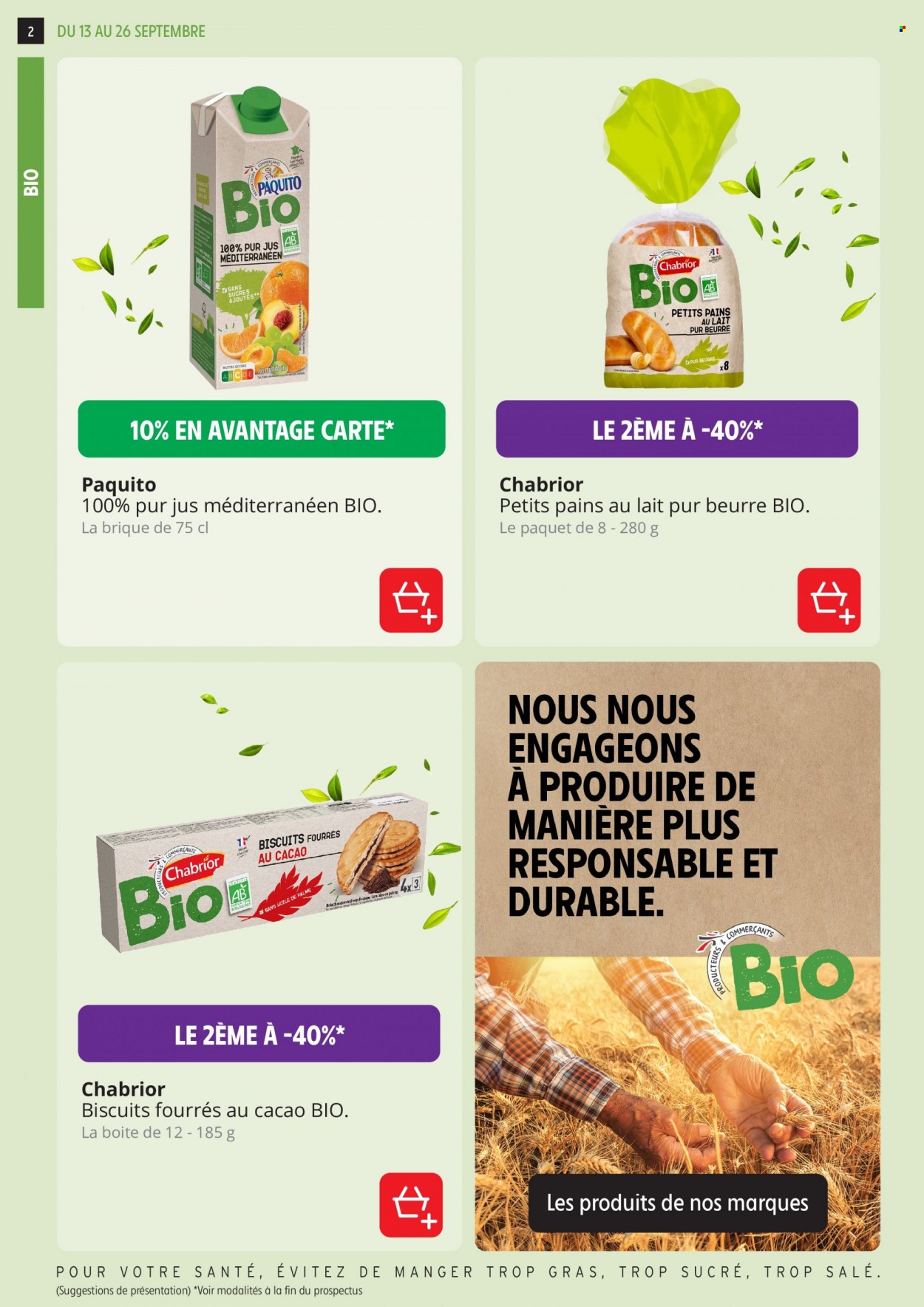 thumbnail - Catalogue Intermarché - 13/09/2021 - 26/09/2021 - Produits soldés - pain, pain au lait, biscuits, cacao, jus, pur jus. Page 2.