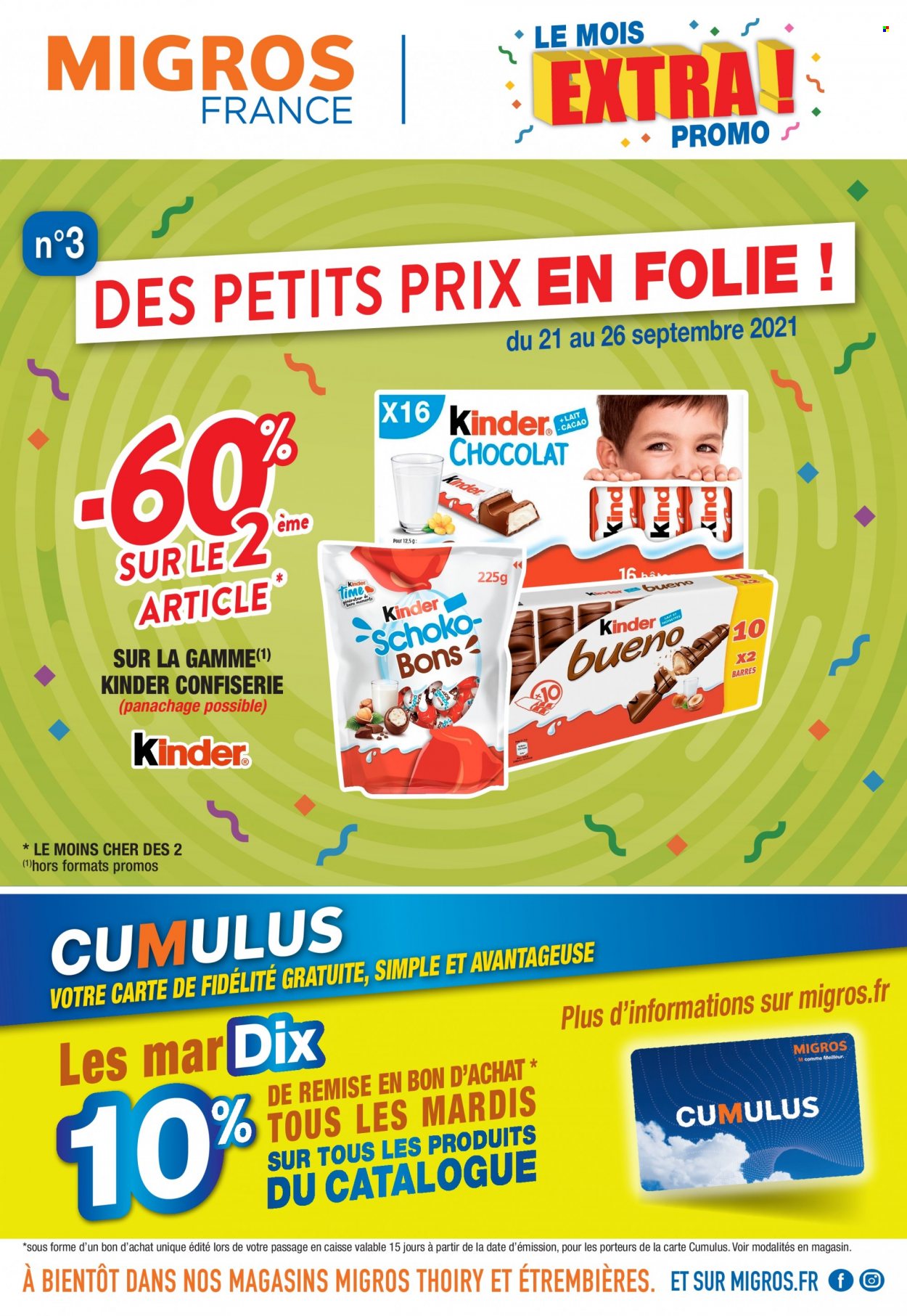 thumbnail - Catalogue Migros France - 21/09/2021 - 26/09/2021 - Produits soldés - lait, chocolat, Kinder. Page 1.