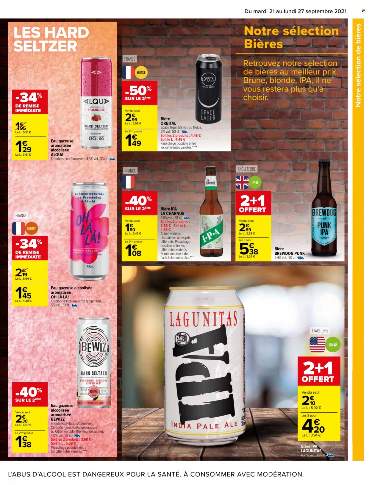 thumbnail - Catalogue Carrefour Hypermarchés - 21/09/2021 - 27/09/2021 - Produits soldés - Brewdog, litchi, menthe, eau gazeuse, fleur, hibiscus. Page 47.