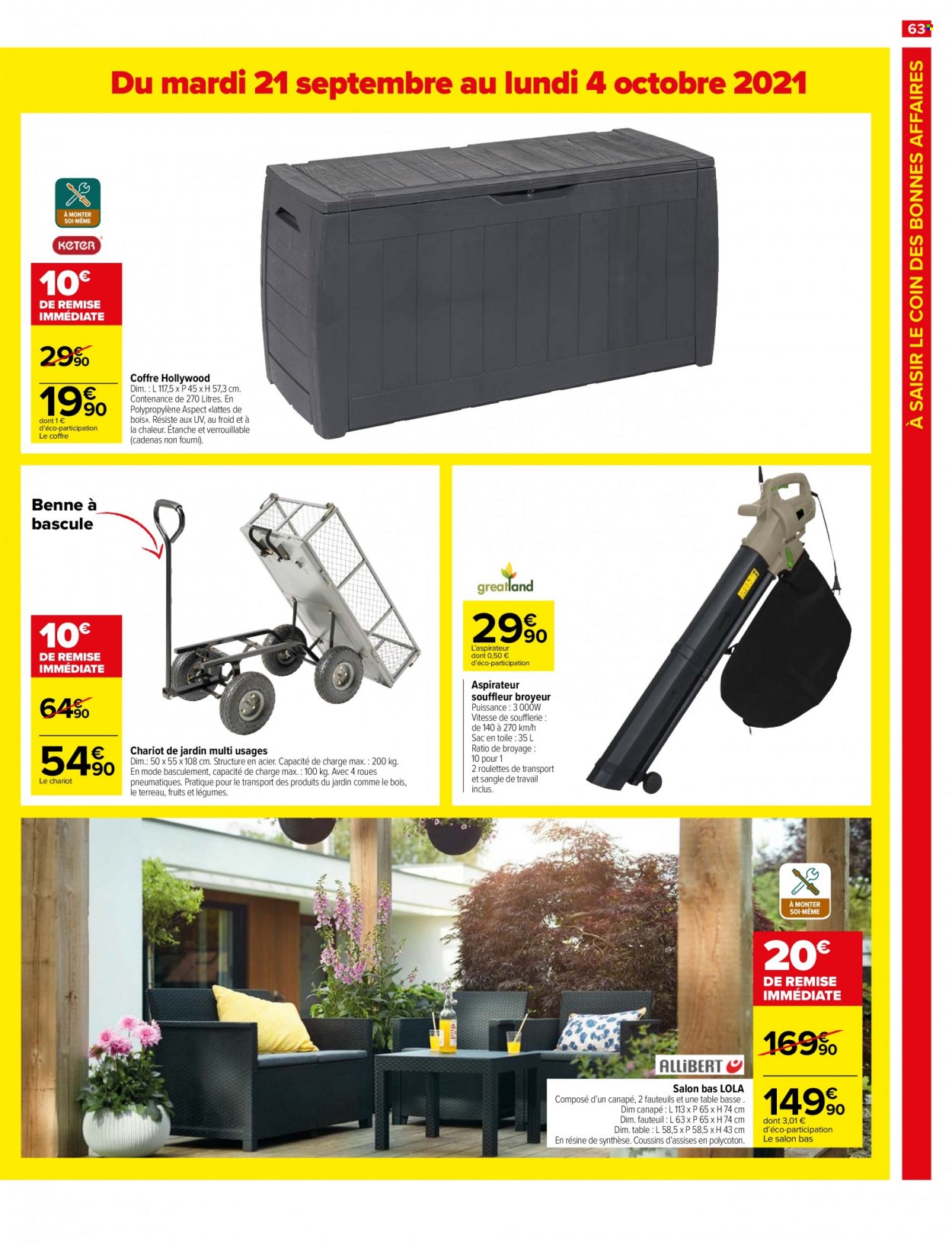 thumbnail - Catalogue Carrefour Hypermarchés - 21/09/2021 - 27/09/2021 - Produits soldés - aspirateur, canapé, fauteuil, aspirateur souffleur broyeur, terreau. Page 69.