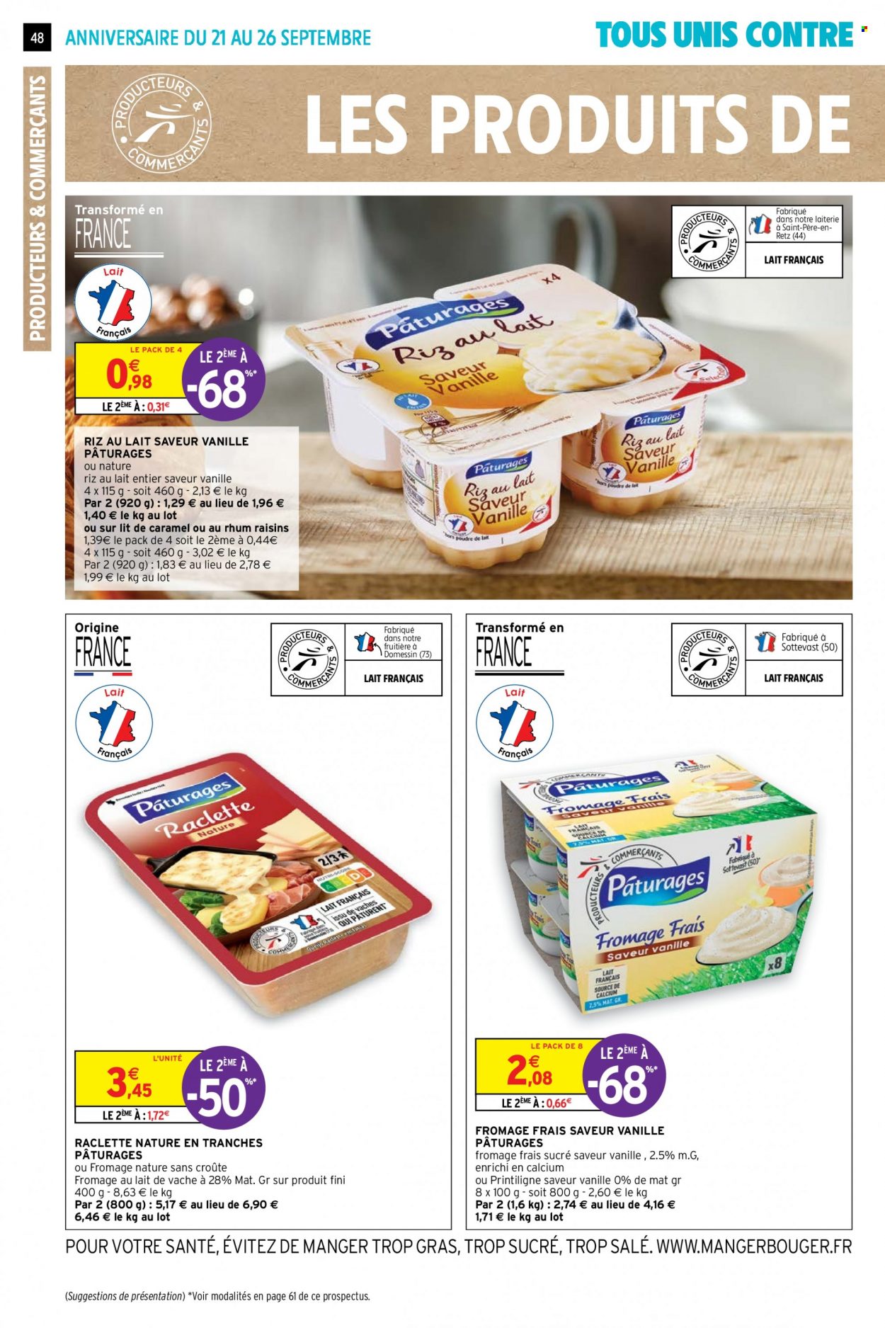 thumbnail - Catalogue Intermarché Super - 21/09/2021 - 26/09/2021 - Produits soldés - alcool, fromage frais, La Raclette, riz au lait. Page 48.